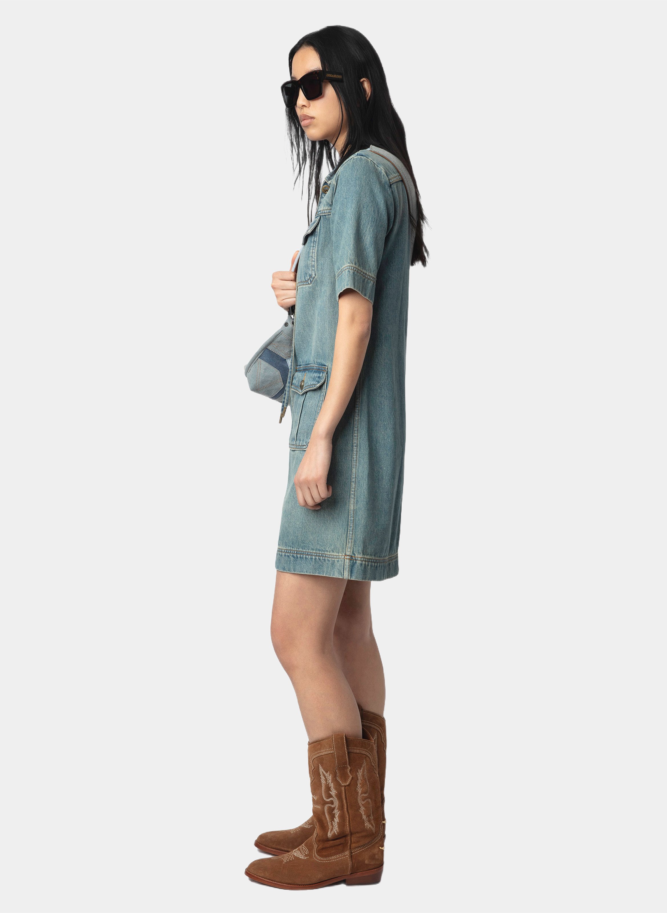Kurzes Kleid mit klassischem Jeanskragen ZADIG&VOLTAIRE Blau