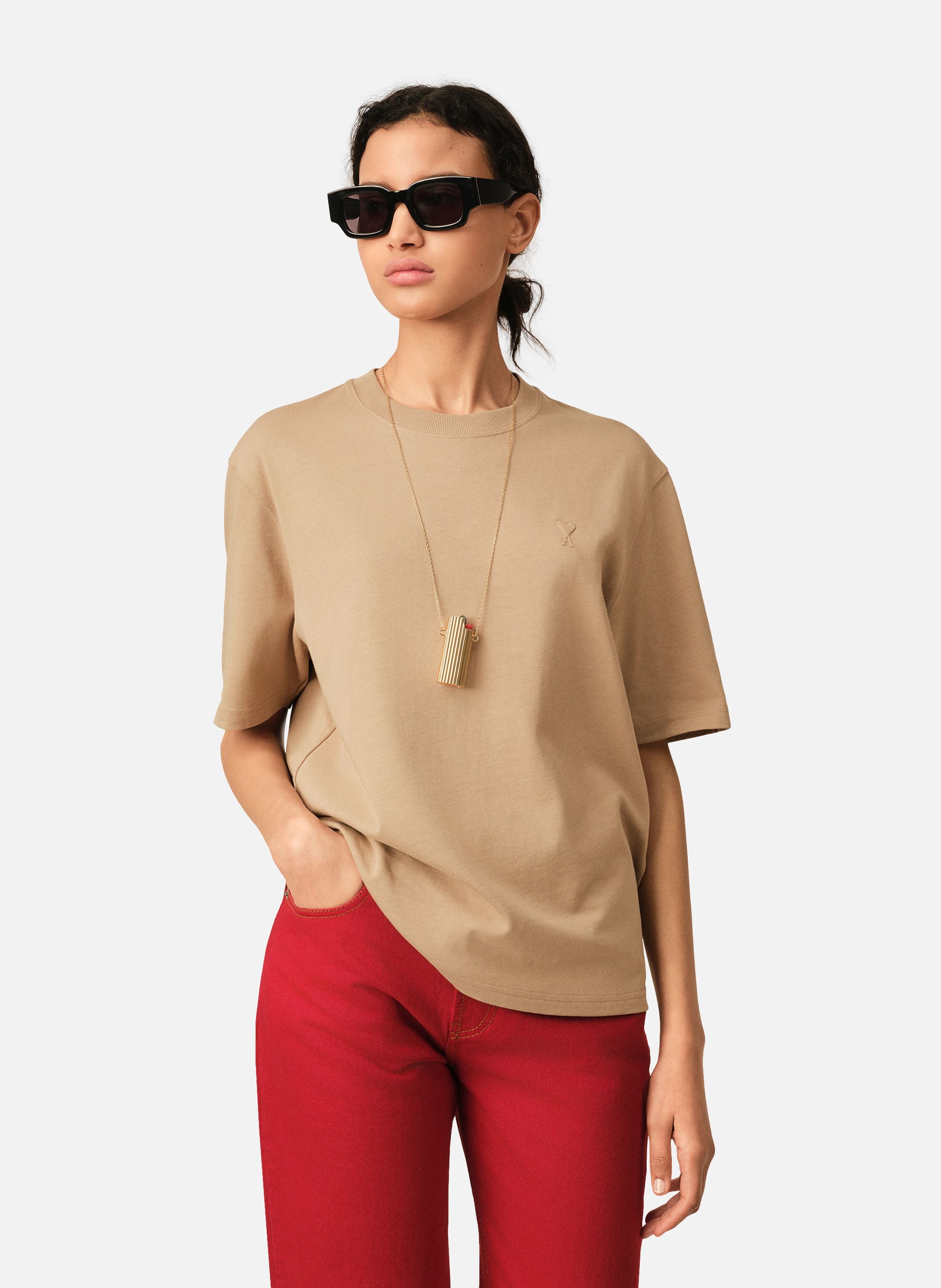 T-shirt unisexe en coton ami de coeur embossé AMI PARIS Beige
