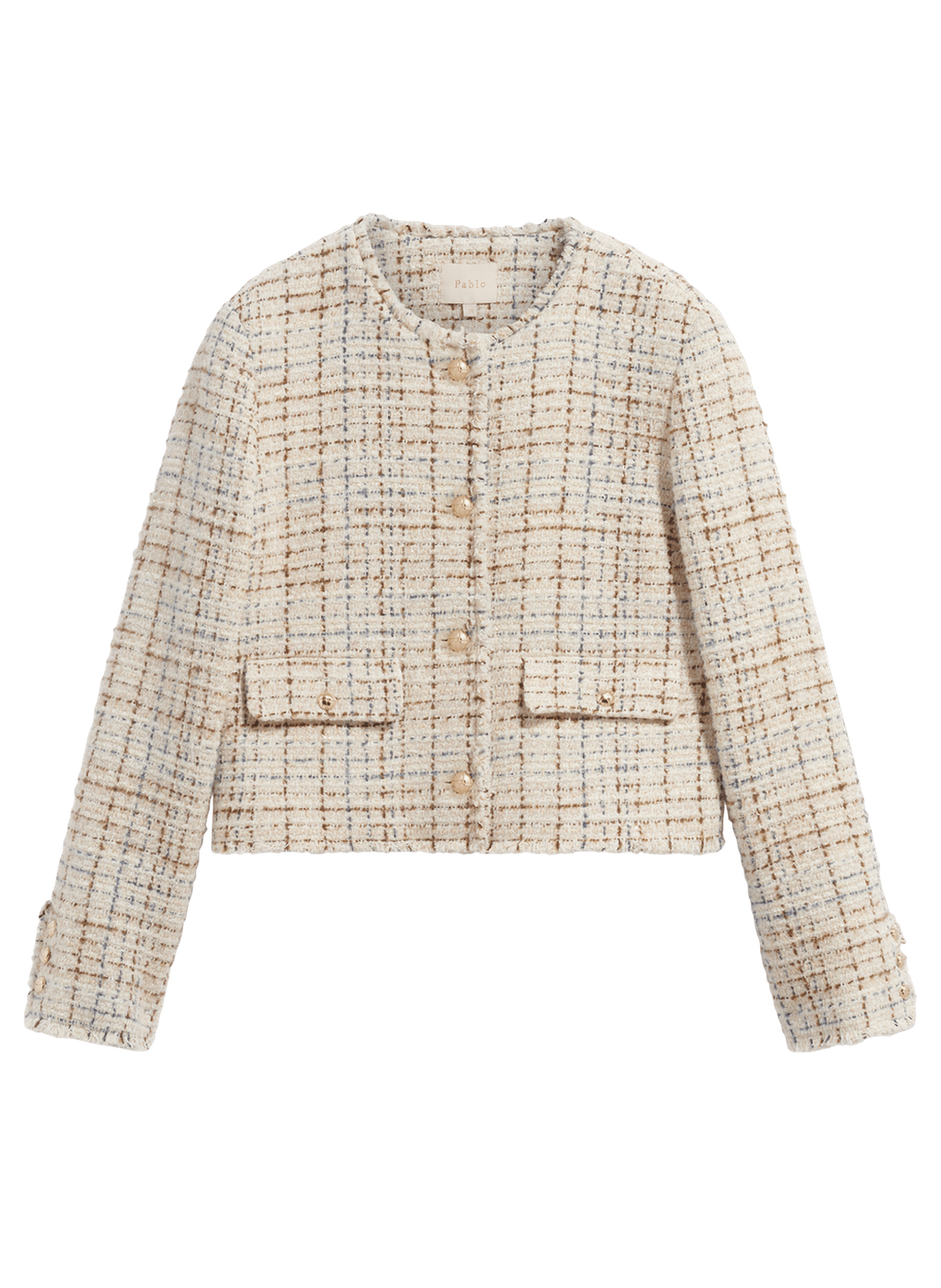Veste sans col en tweed et lurex - jaline PABLO Beige