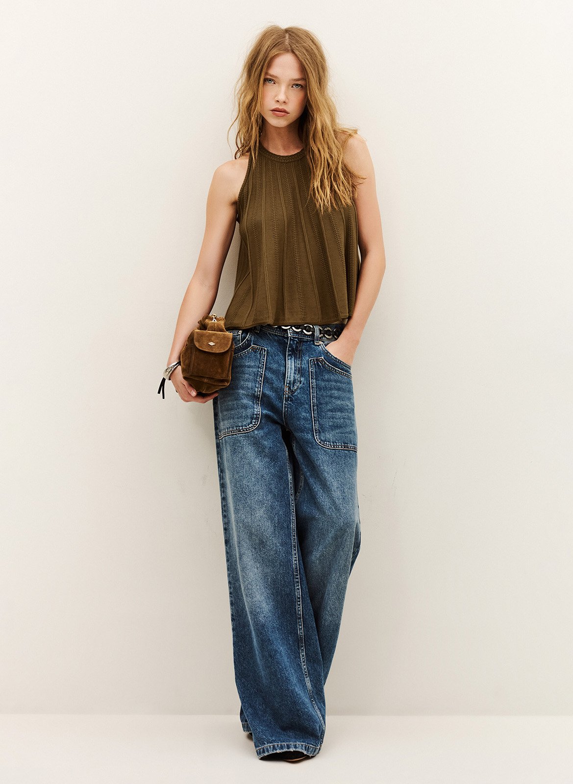 Mouwloze oversized top in effen kleur met aansluitende taille BA&SH Beige