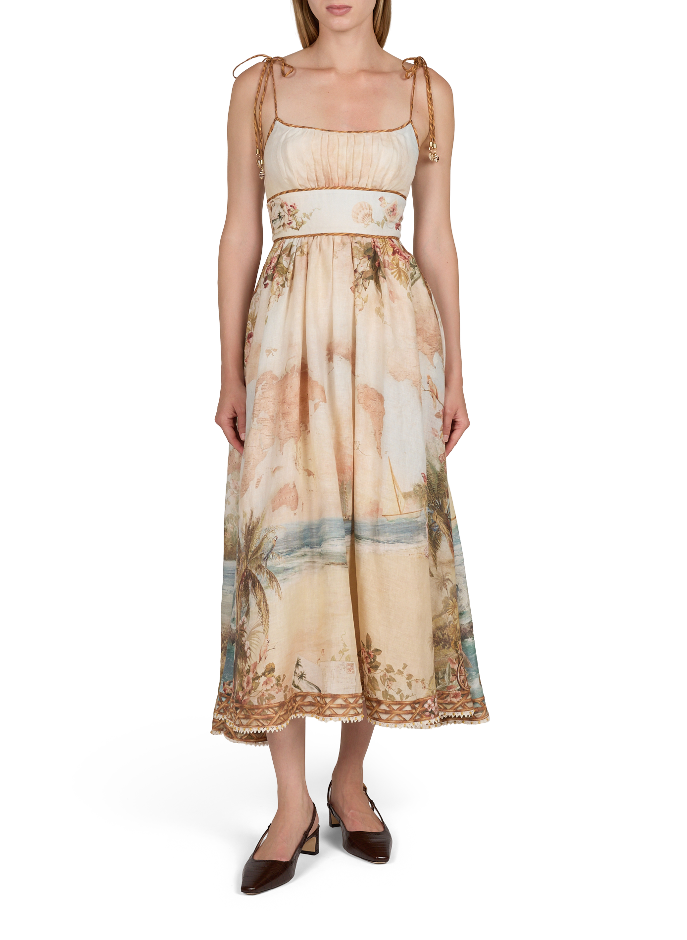 Mahon dress with floral print in linen and cotton ZIMMERMANN Pink