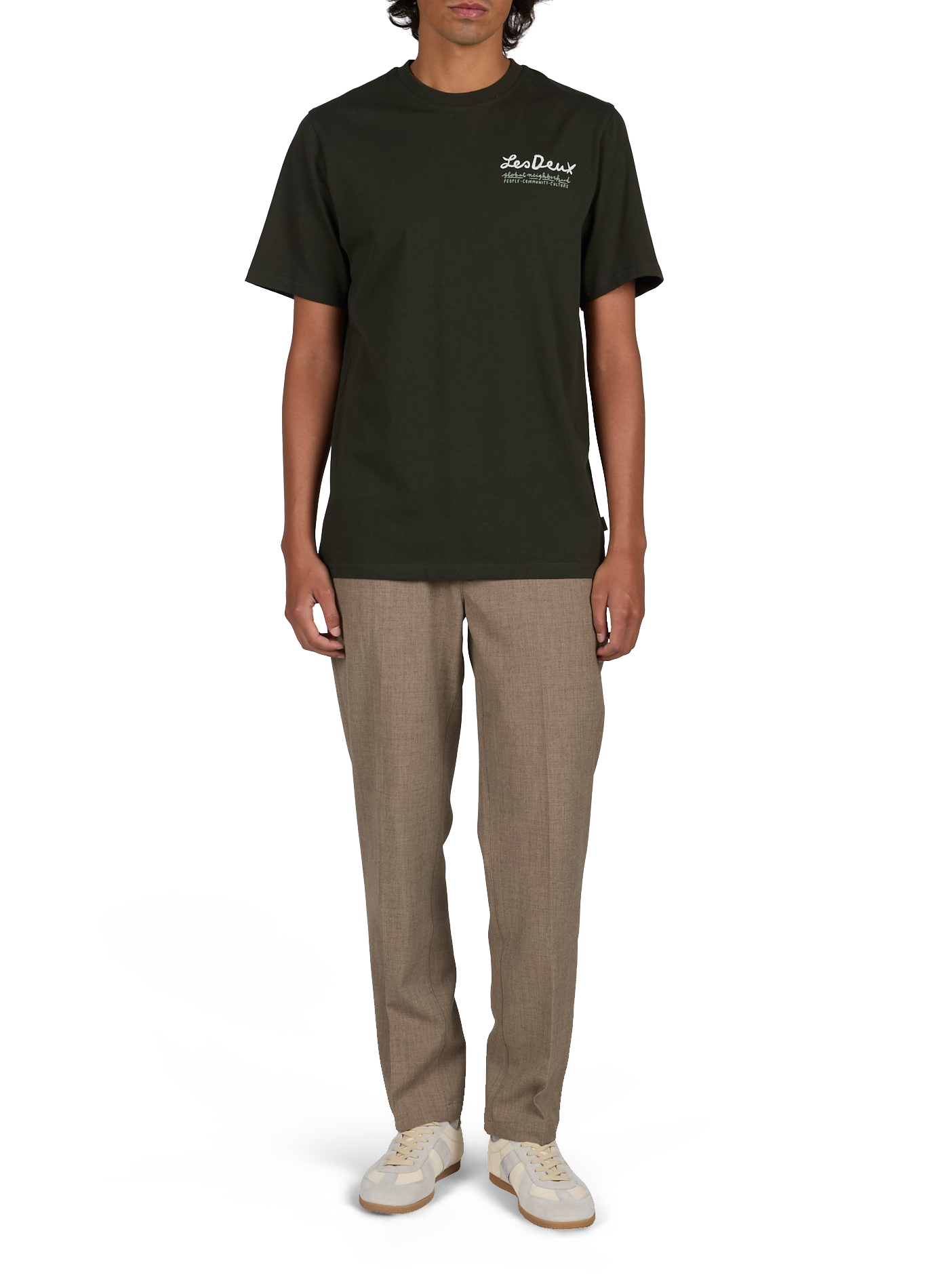 Gerades T-Shirt mit gesticktem Muster aus Baumwolle LES DEUX Grun