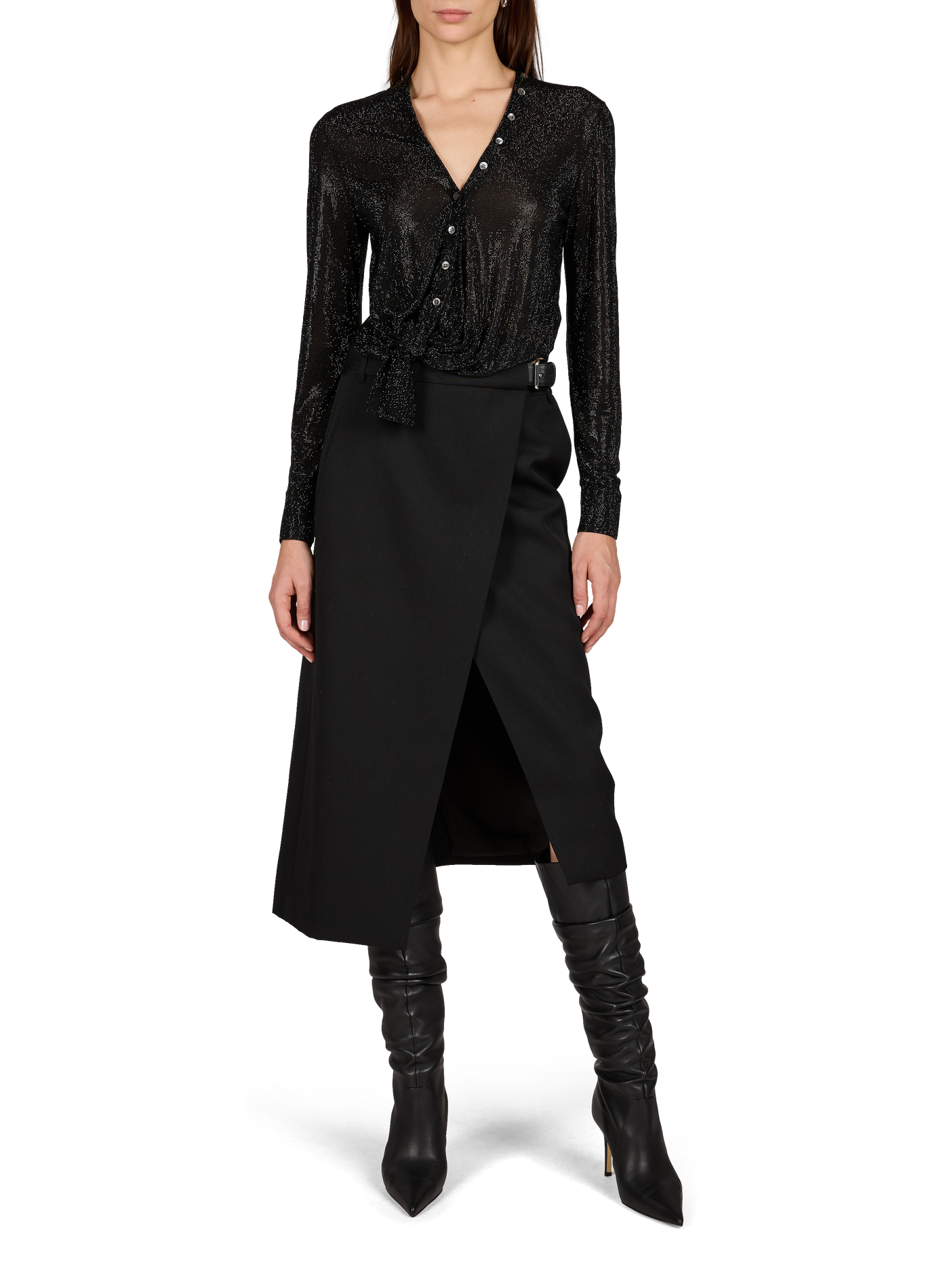 Rechte cardigan met V-hals en pailletten, vast te knopen. ALEXANDER WANG Zwart