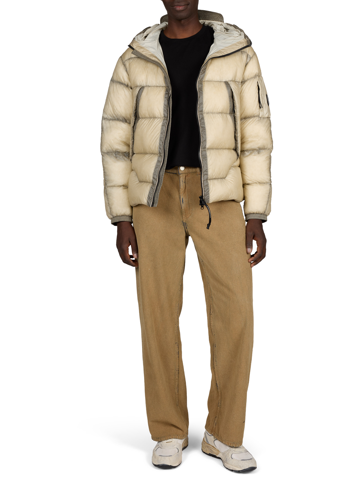 Gerade geschnittene einfarbige Daunenjacke mit Kapuze CP COMPANY Beige