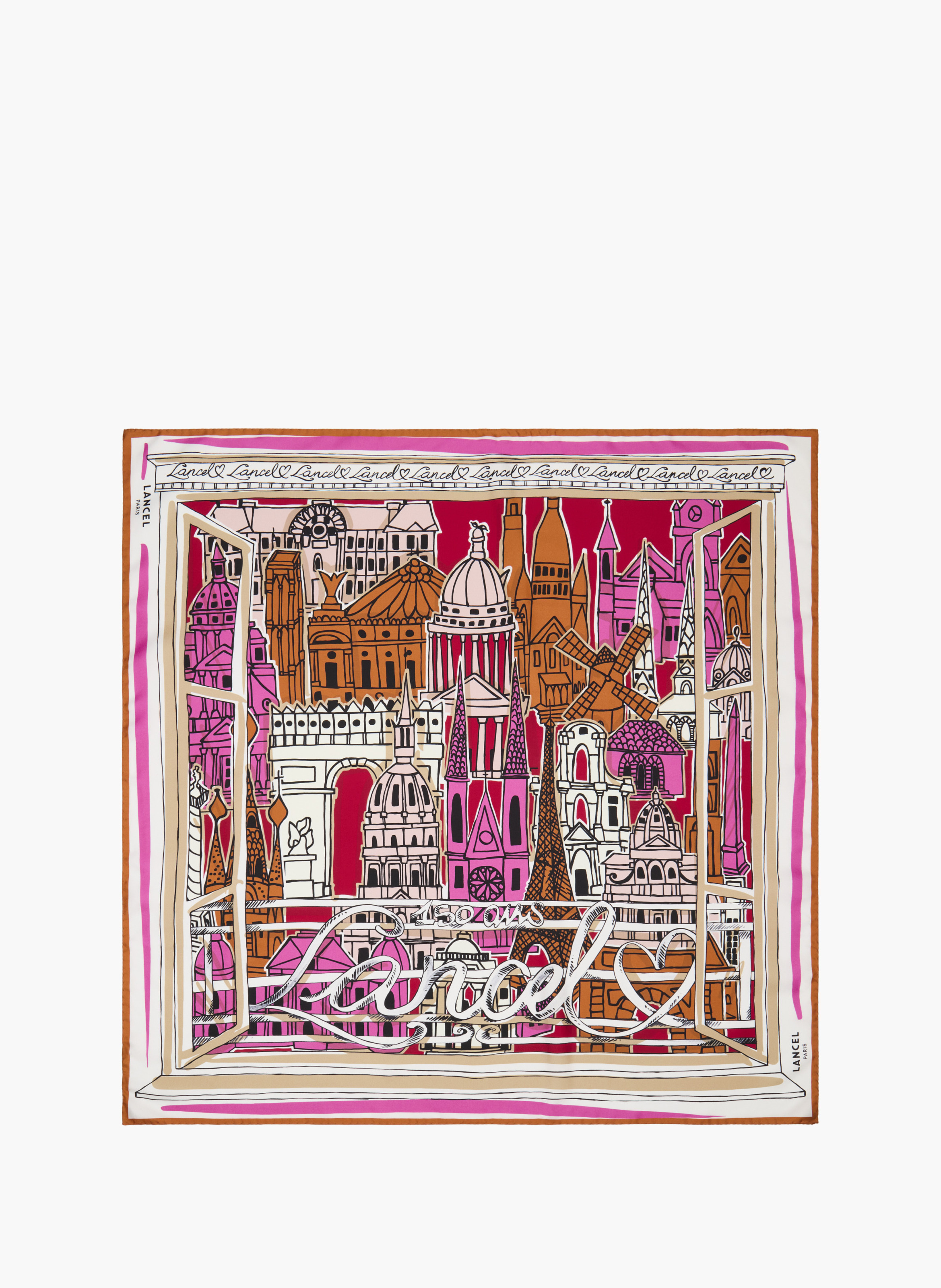 Carre motif "paris a la fenetre" en animation 150y : twill de soie imprimee LANCEL Multicolore