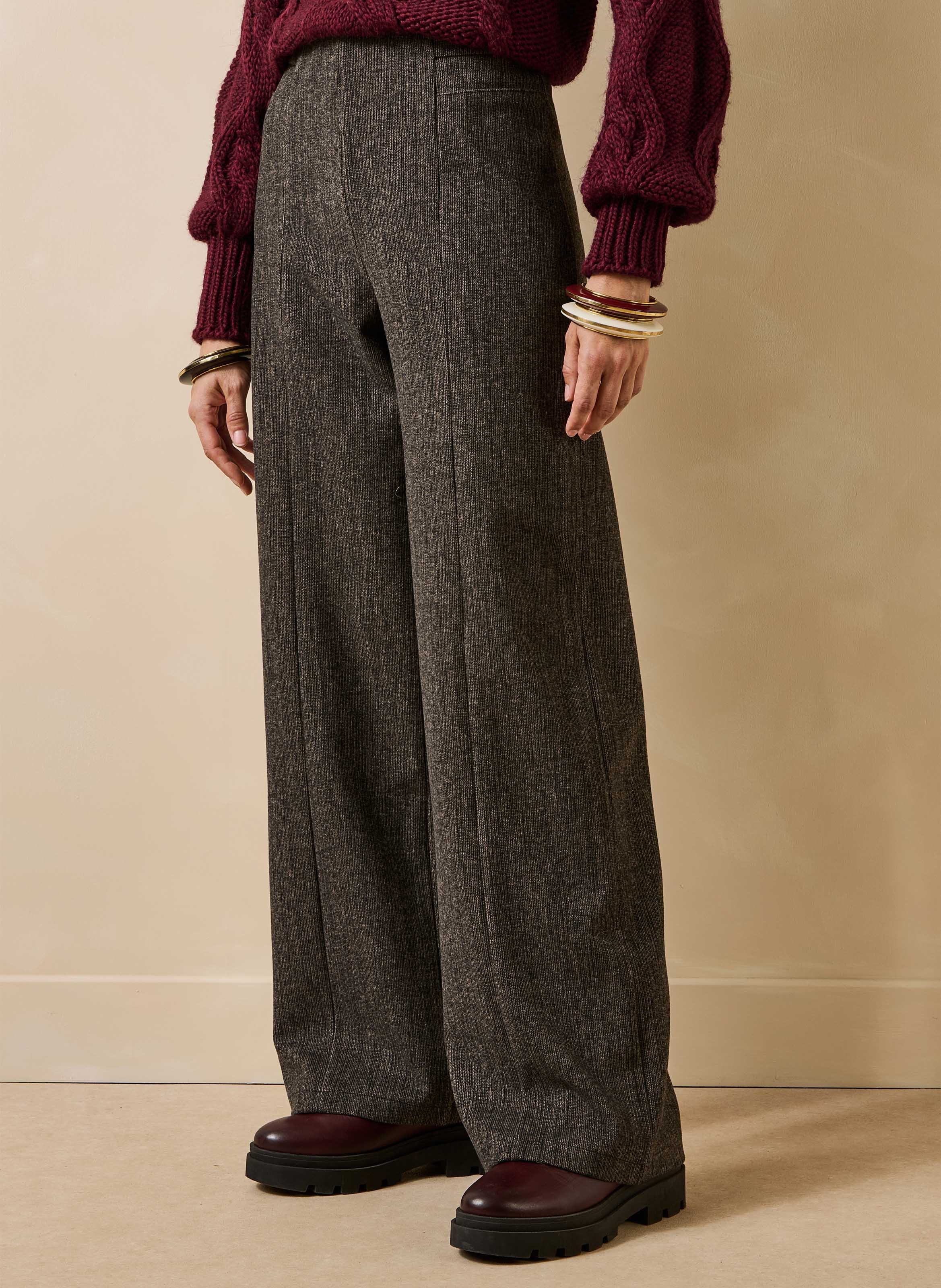 Rechte broek met wijde pijpen en fluweellook LA FEE MARABOUTEE Bruin