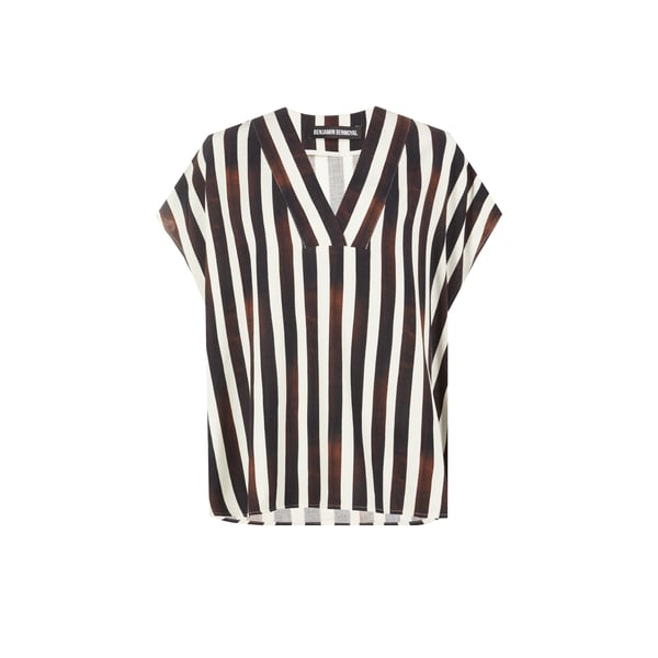 Top rayé en coton et lin