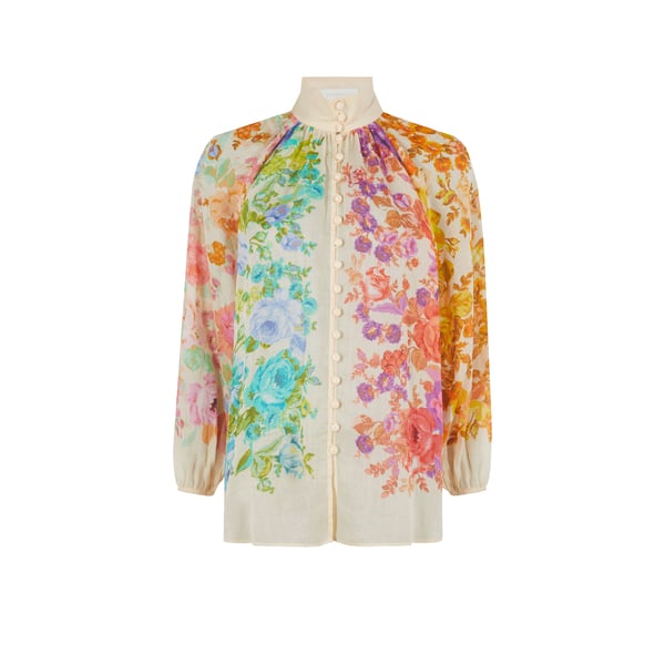 Blouse fleurie à col montant