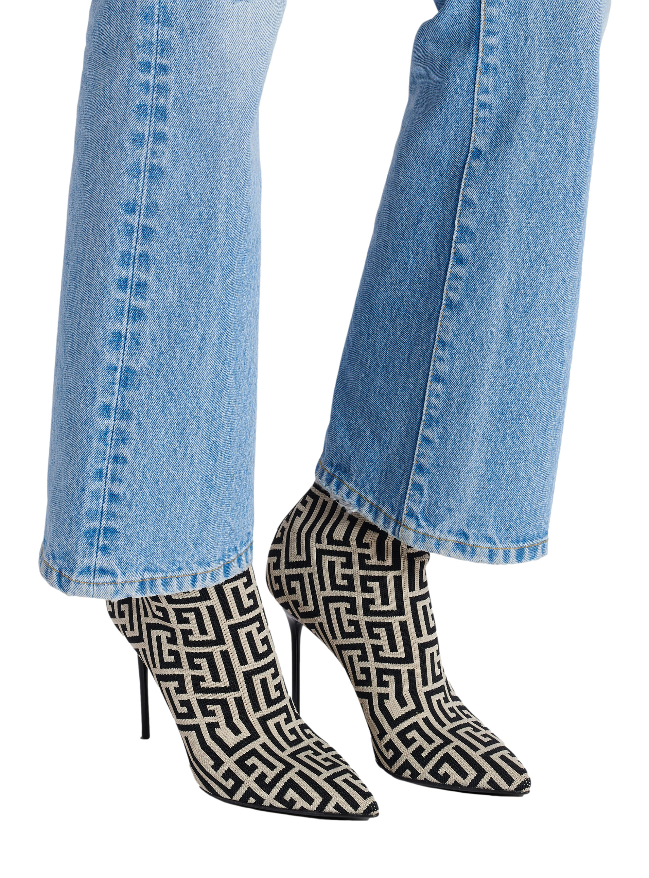 Bottines skye en maille stretch bicolores à monogramme balmain BALMAIN Noir