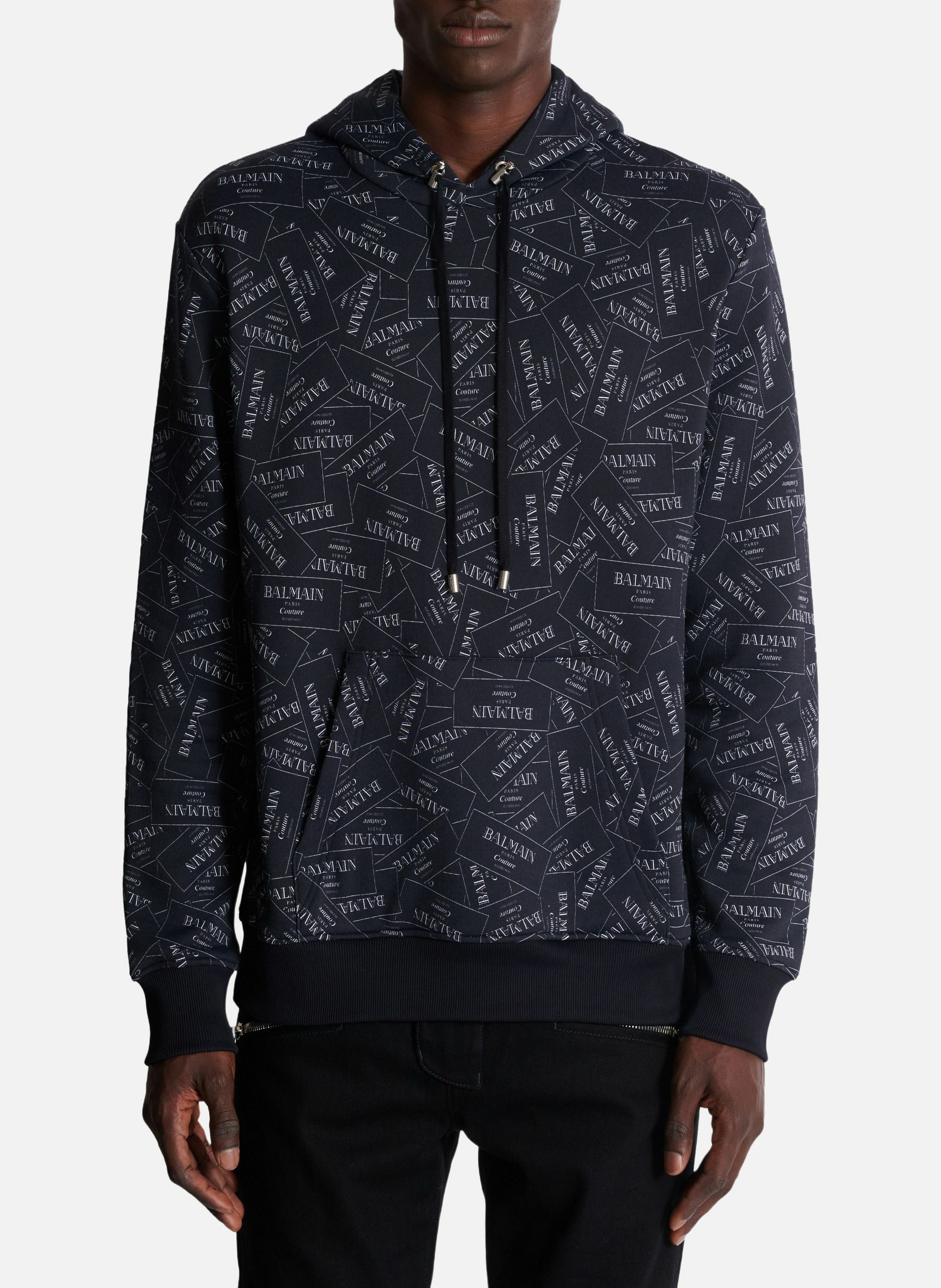Hoodie imprimé motif étiquette balmain all-over BALMAIN Noir