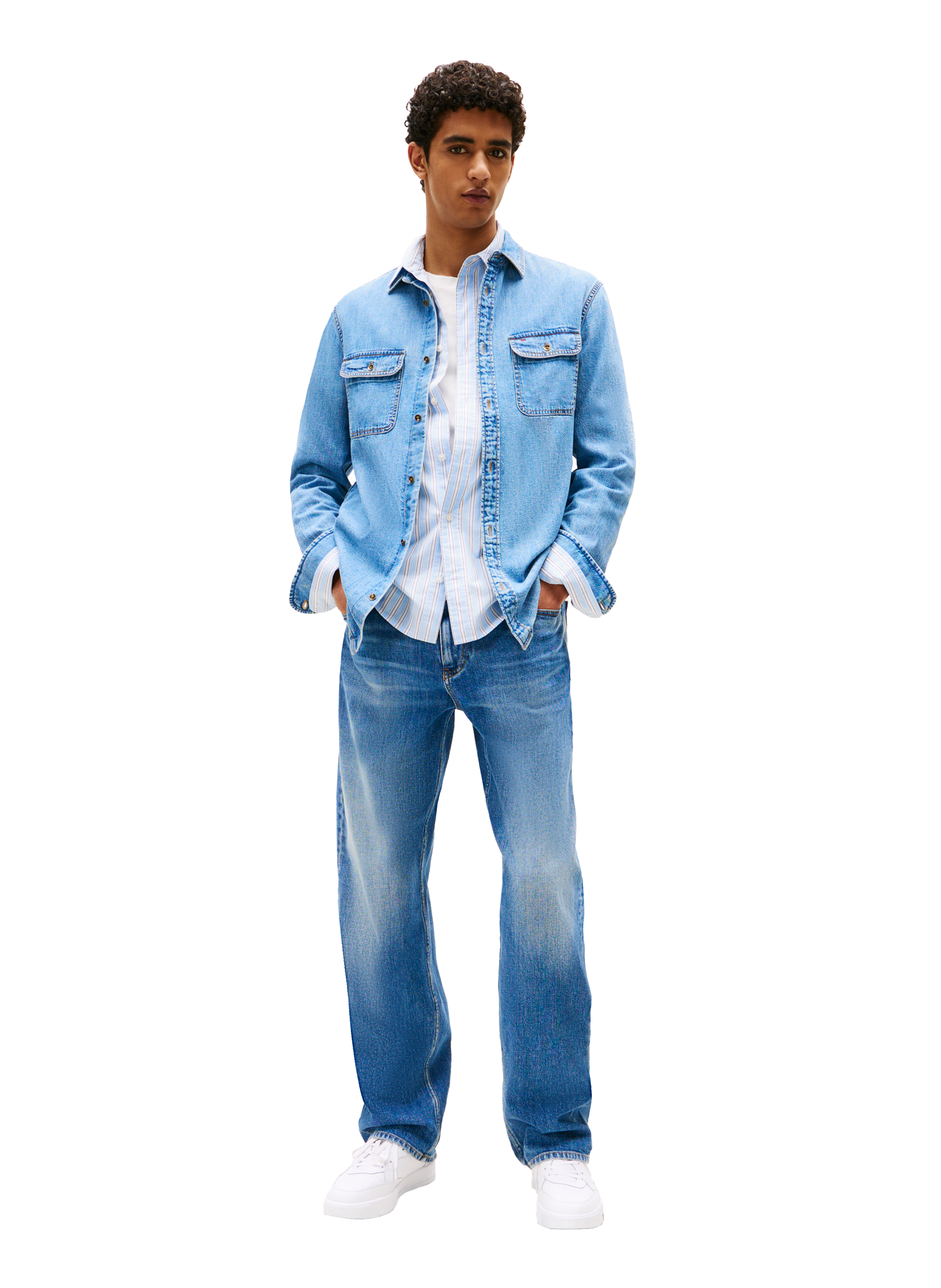 Straight cotton denim shirt TOMMY HILFIGER Blue
