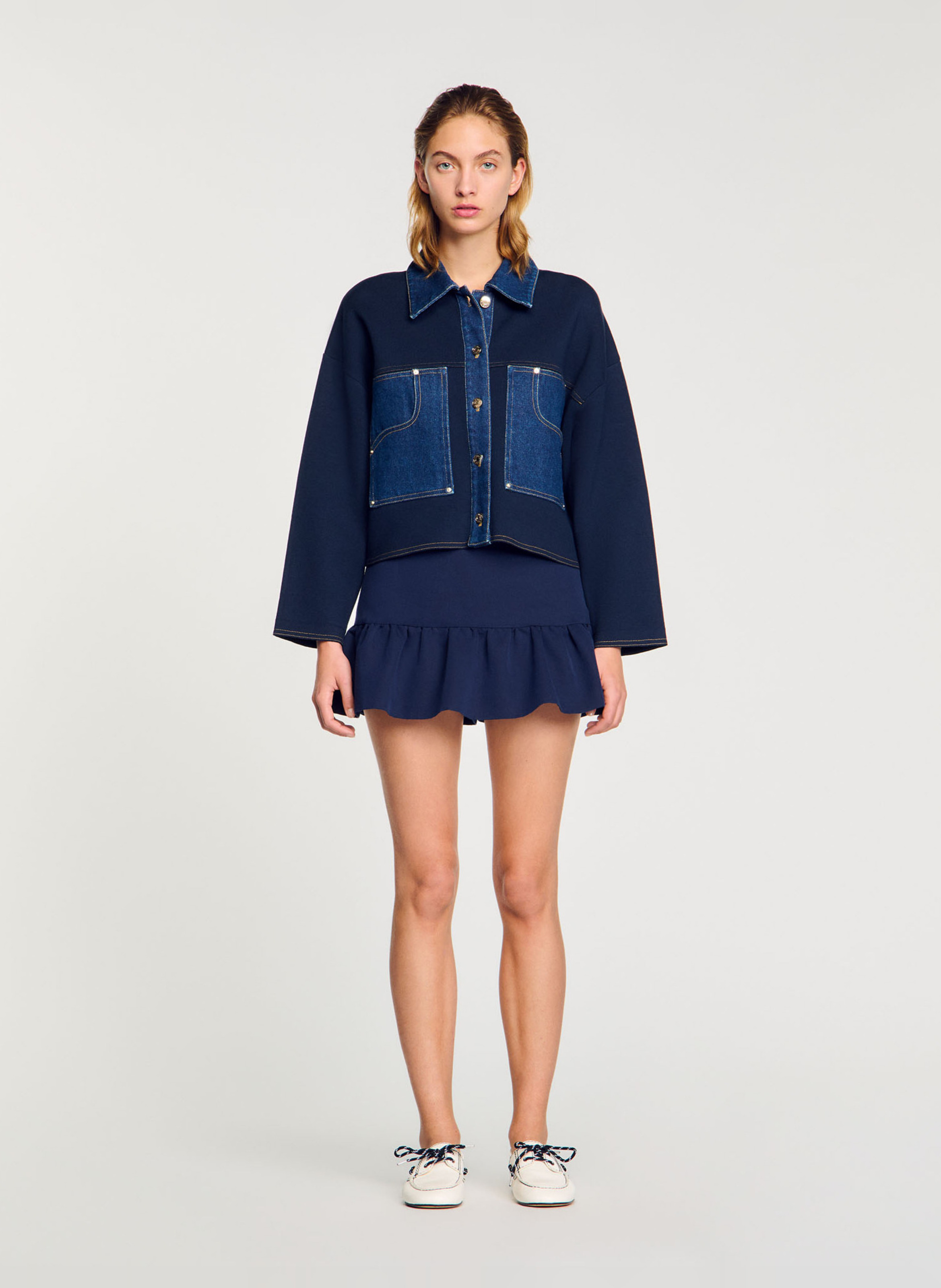 Veste courte avec détails en denim SANDRO Bleu