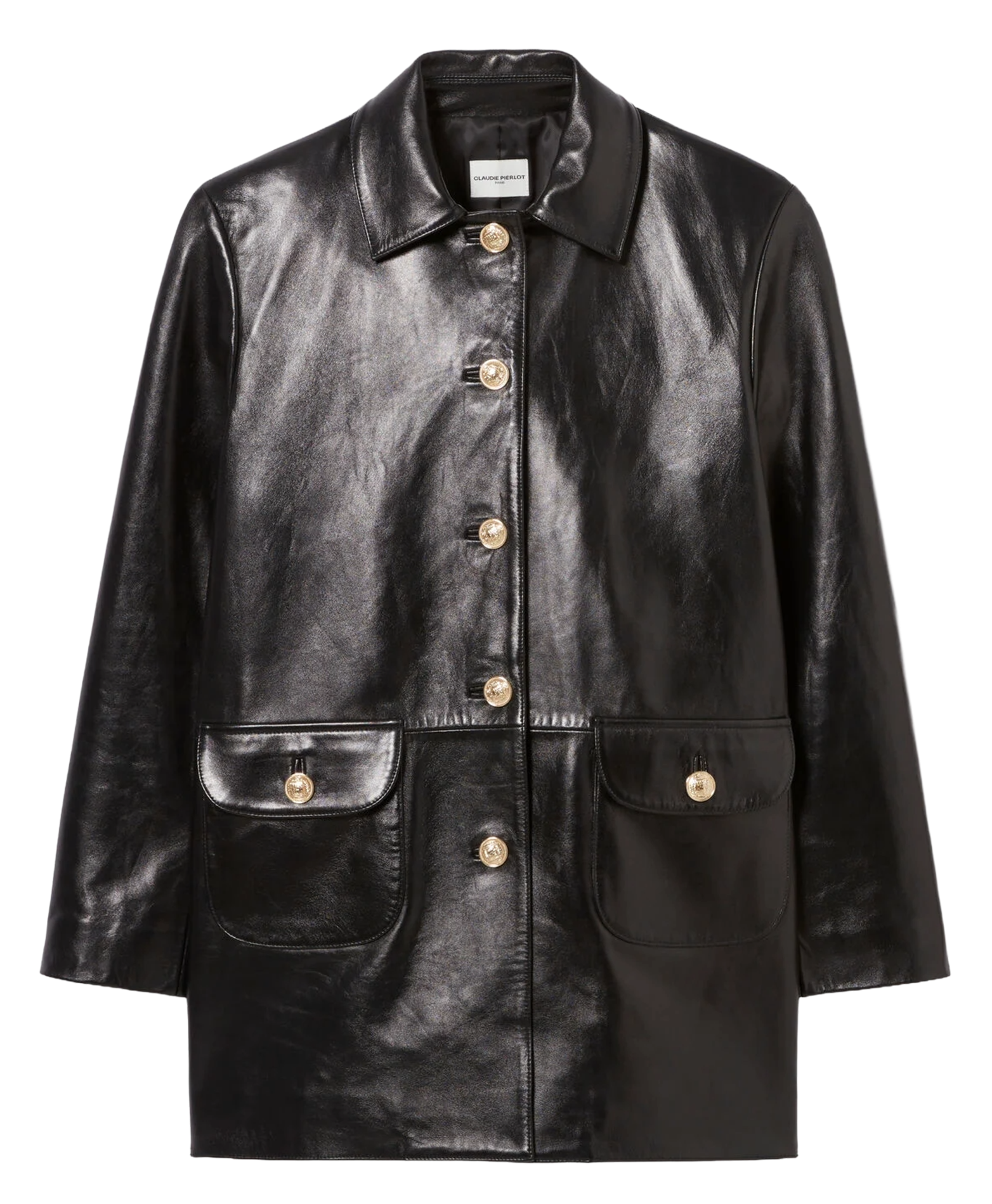 Blouson col classique en cuir clea CLAUDIE PIERLOT Noir
