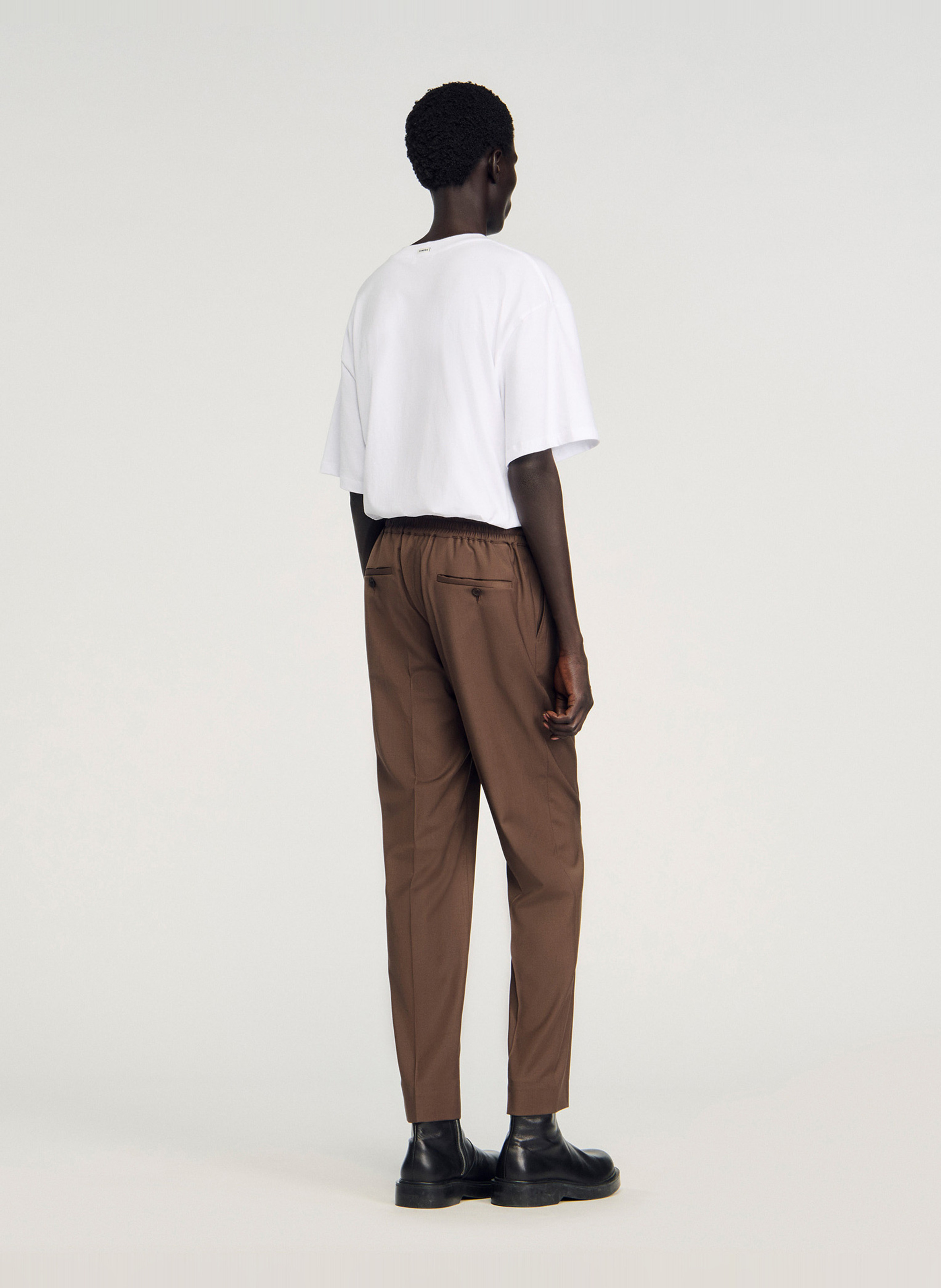 Pantalon droit élastiqué SANDRO Beige