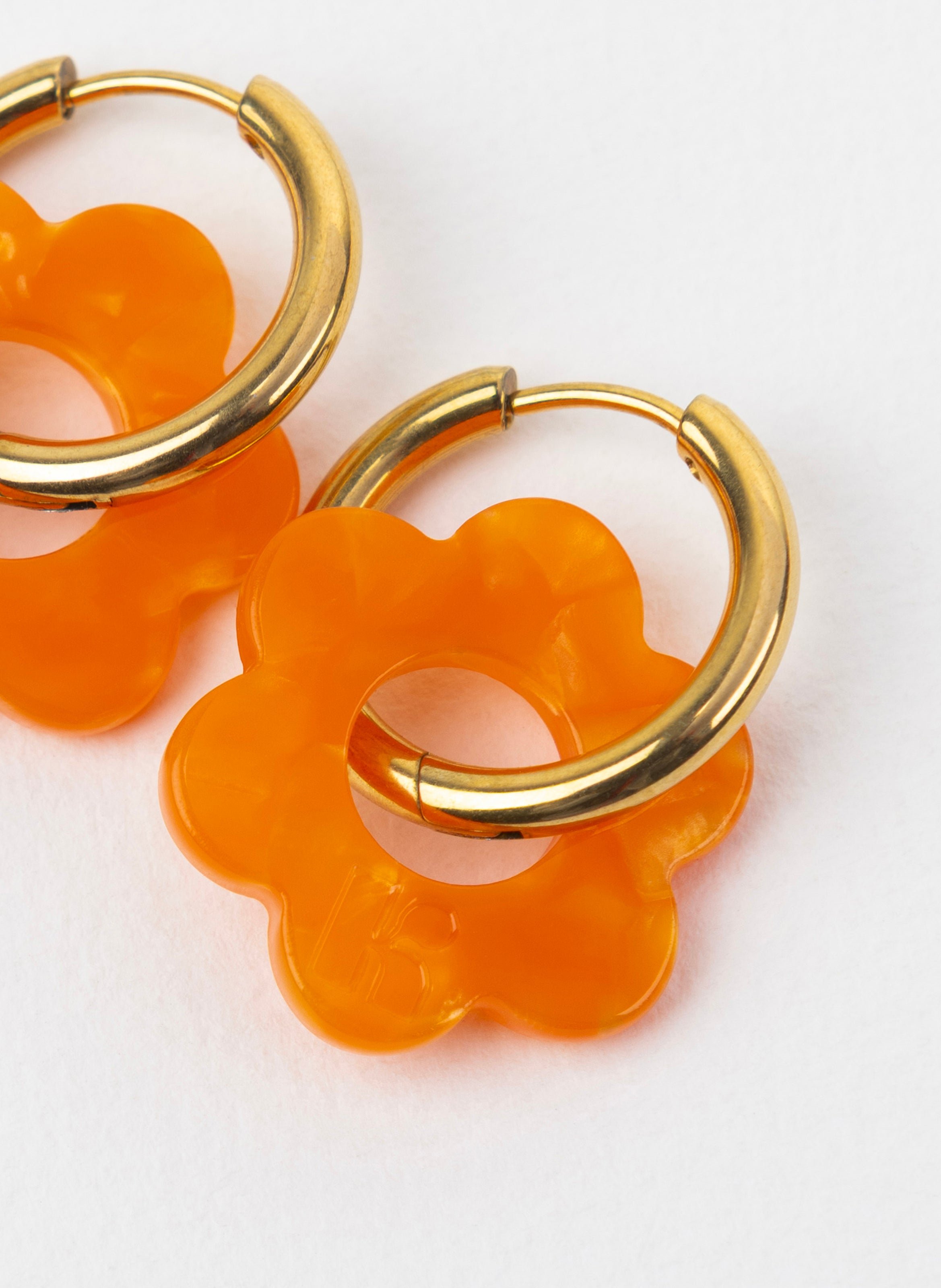 Boucles d'oreilles Baby Fleurette avec anneaux en acier inoxydable argenté KURAGE GINZA Orange