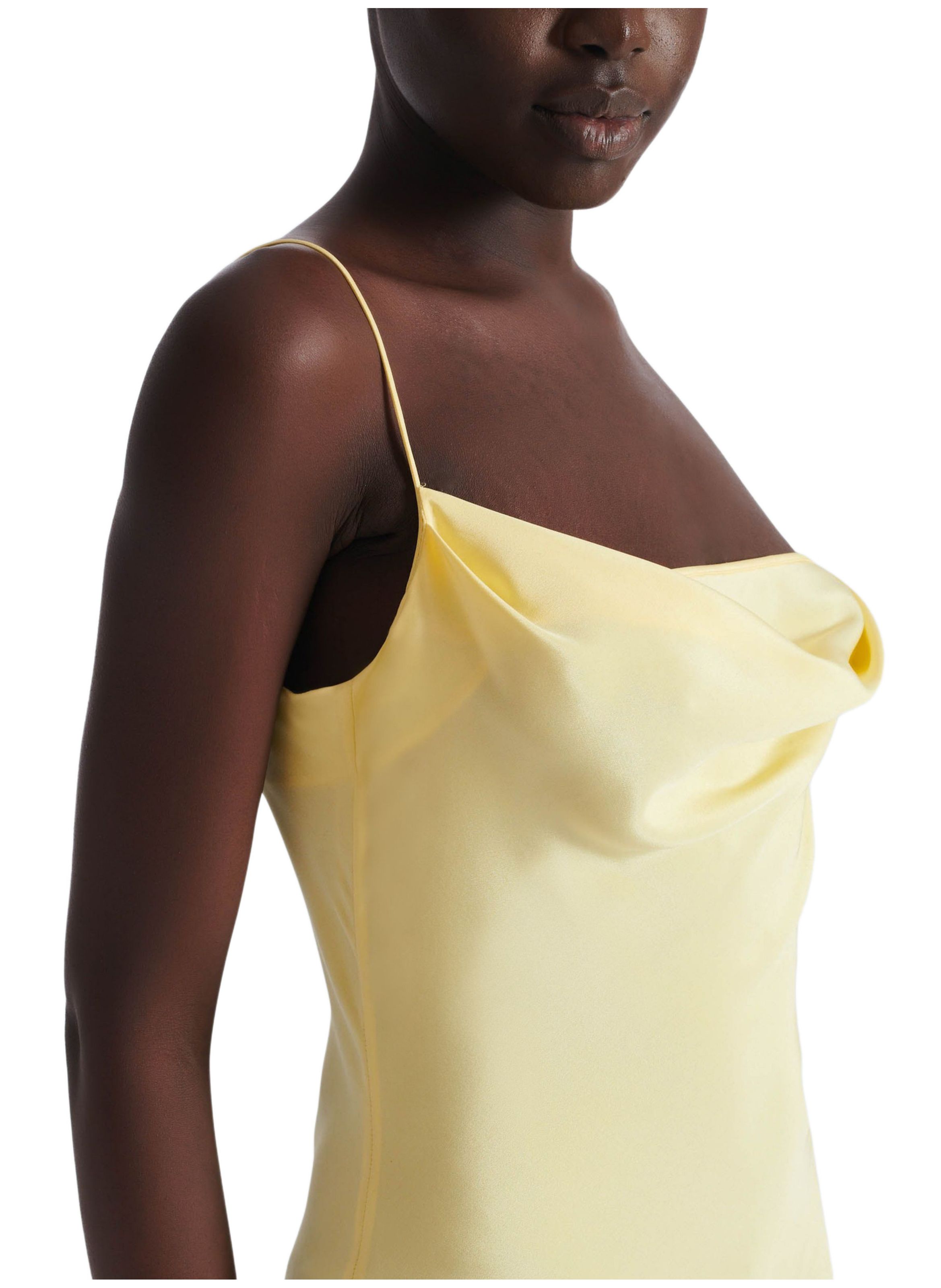 Robe longue en satin de soie à bretelles BALMAIN Jaune