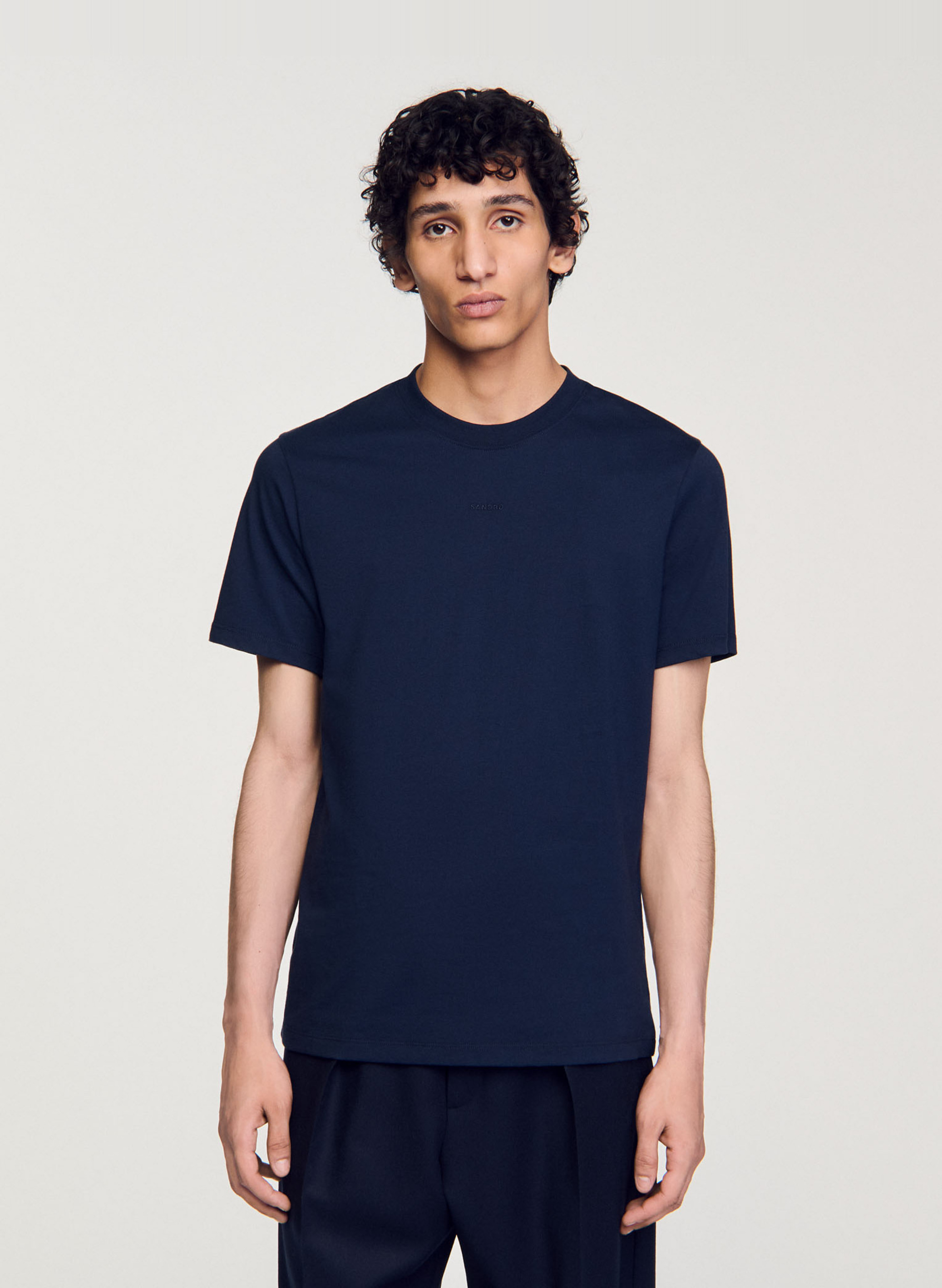 Tee-shirt droit col rond en coton SANDRO Bleu