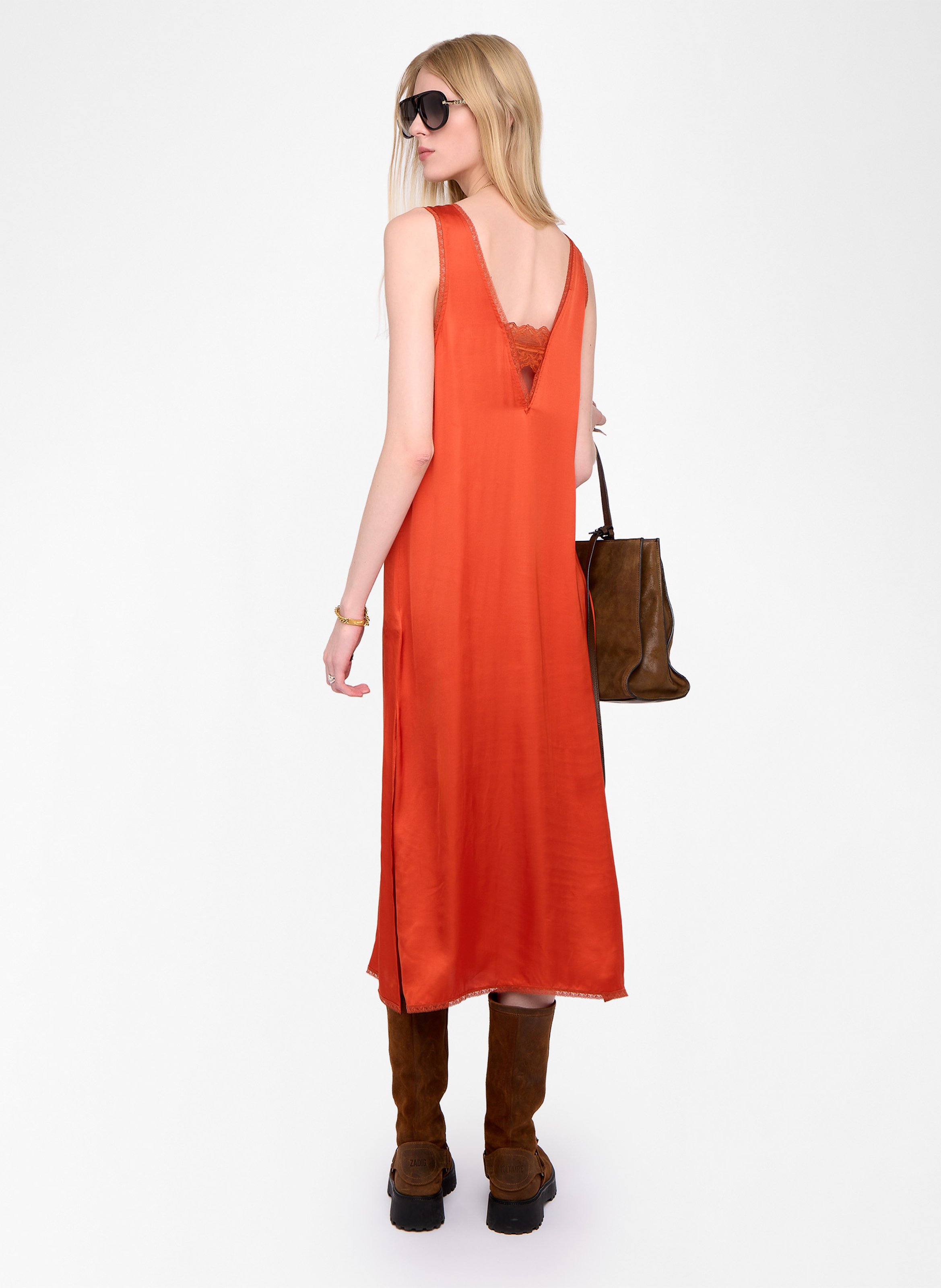 Robe midi fendue à détails dentelle renzo ZADIG&VOLTAIRE Orange
