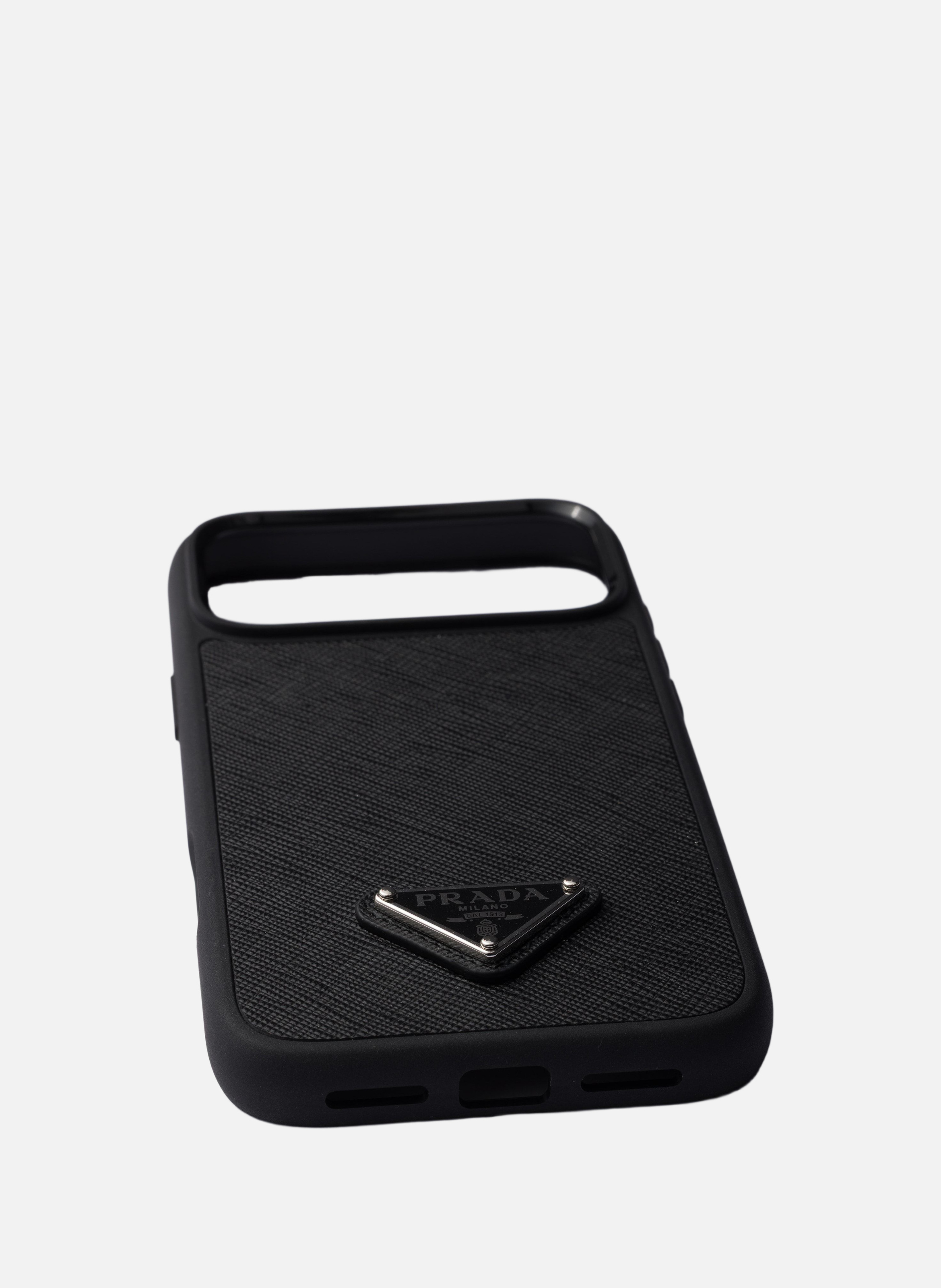 Coque pour iphone 17 pro max en cuir saffiano PRADA Noir