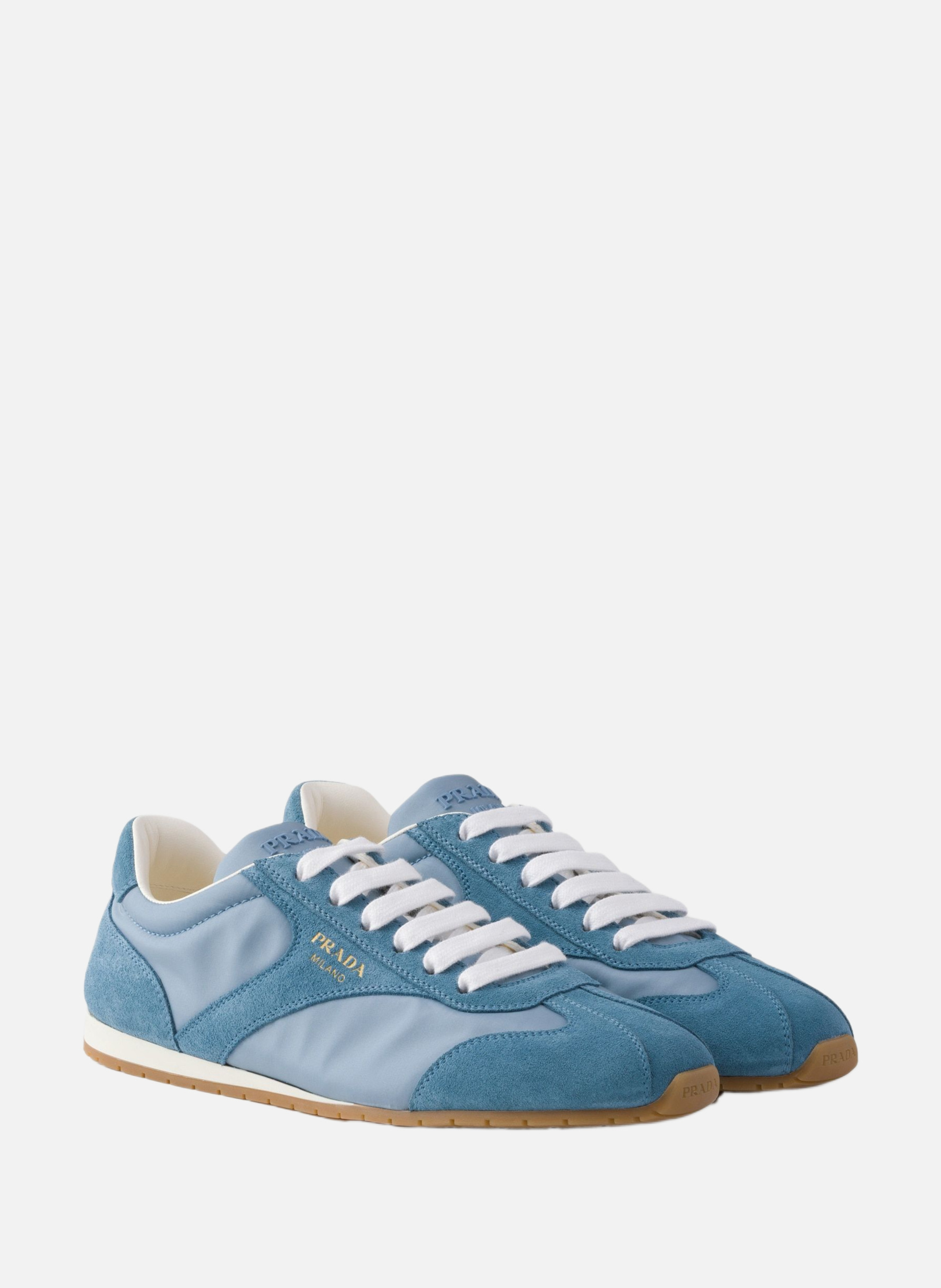 Baskets à lacets en re-nylon et en daim PRADA Bleu