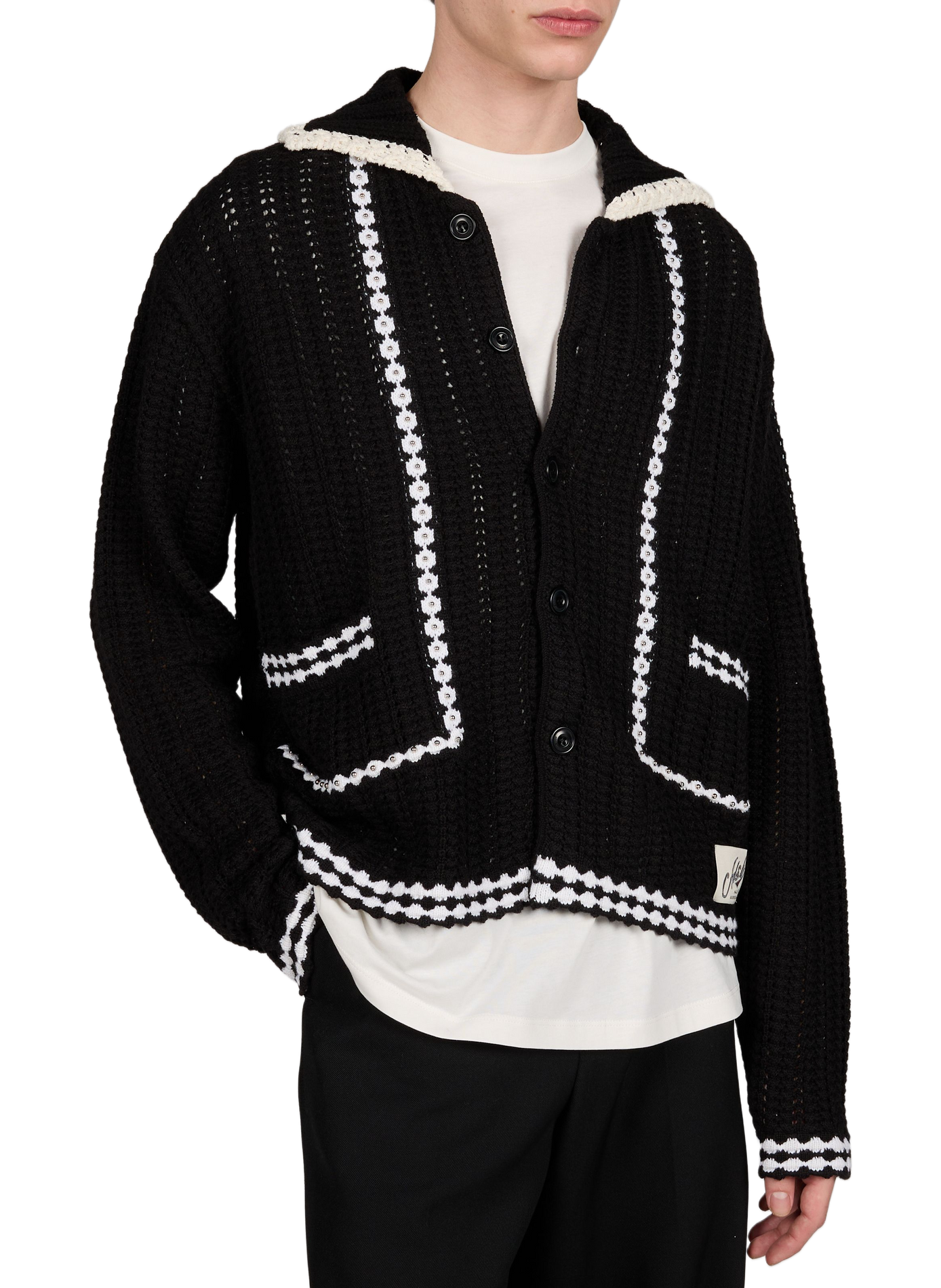 Mixed wool and cotton knit cardigan ANDERSSON BELL Black