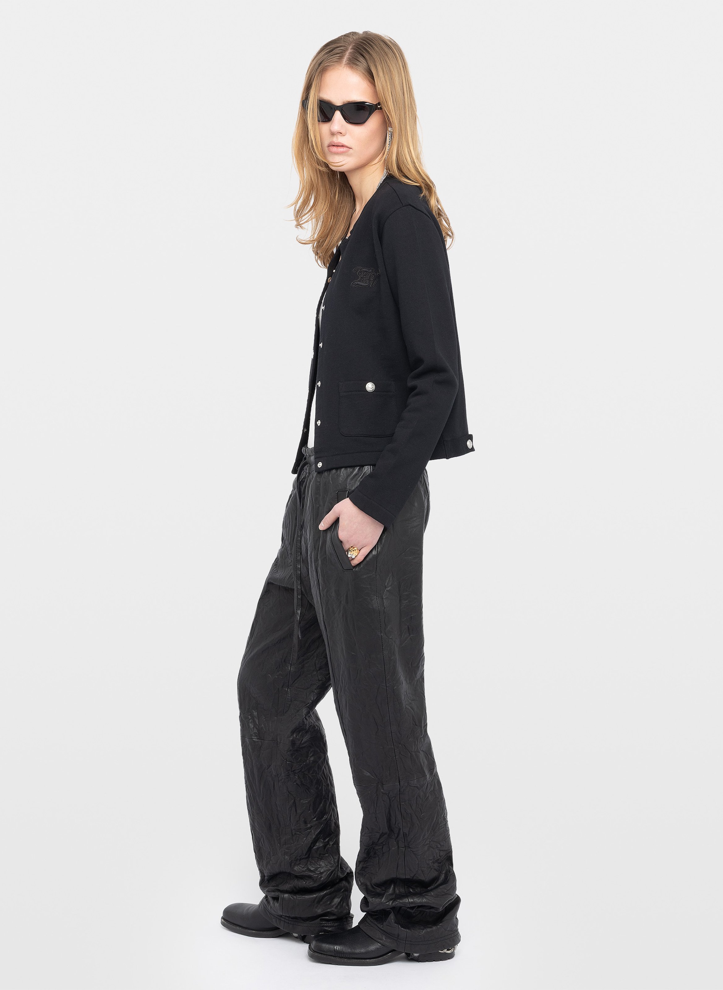 Cardigan boutonné uni en coton bio cama ZADIG&VOLTAIRE Noir