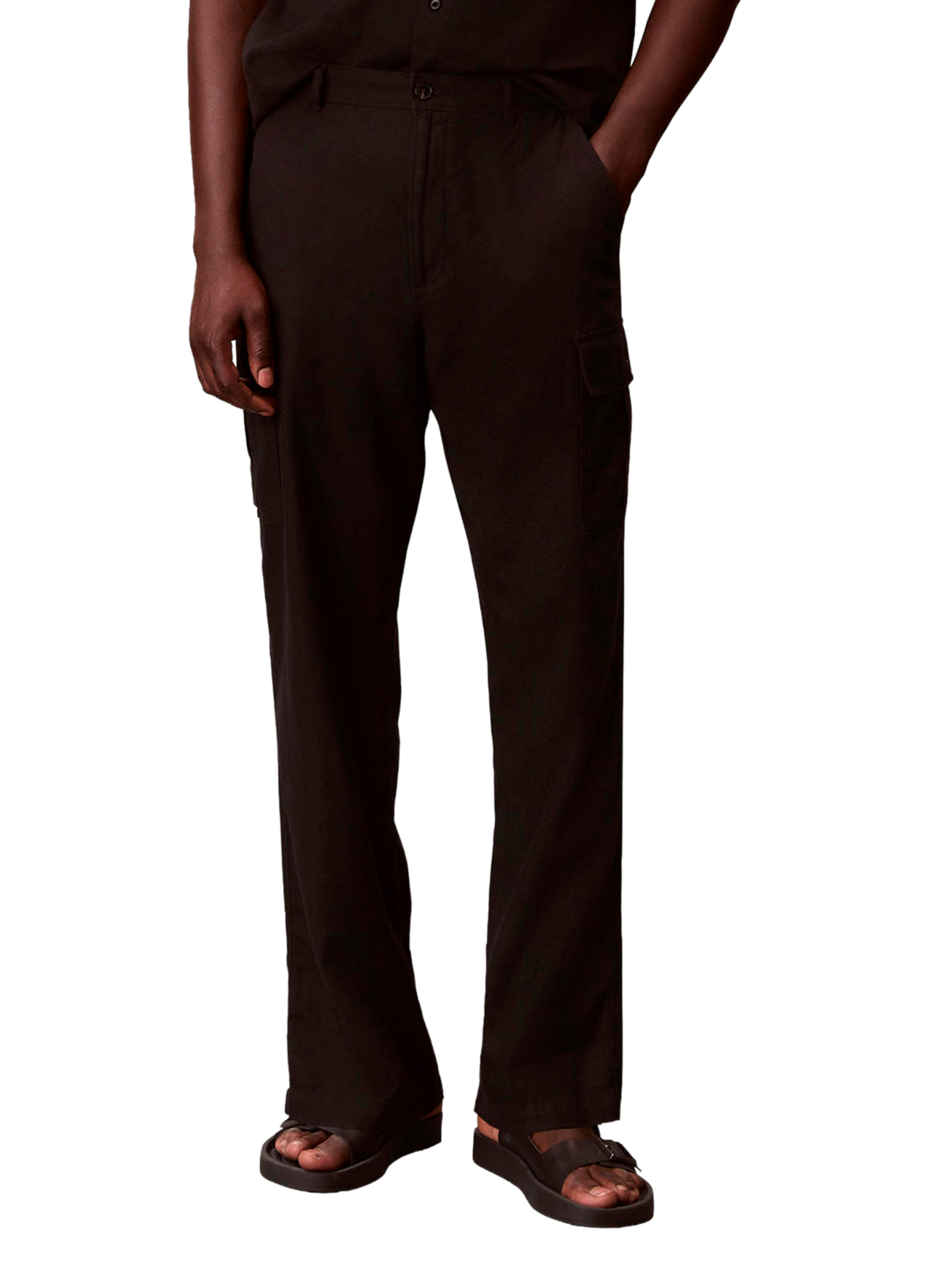 Pantalon cargo en lin et coton CALVIN KLEIN Noir