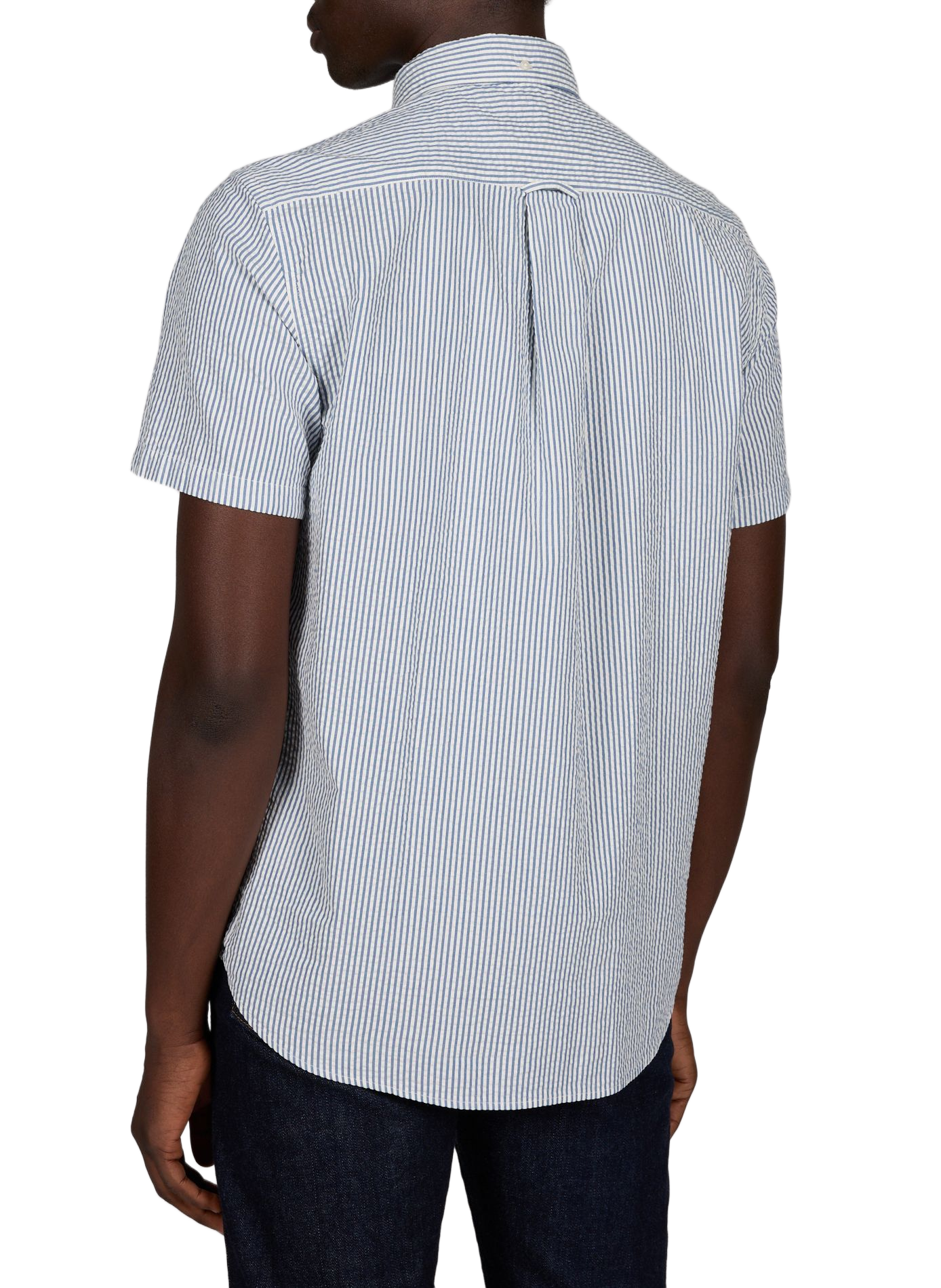 Chemise manches courtes à rayures en coton seersucker GANT Bleu
