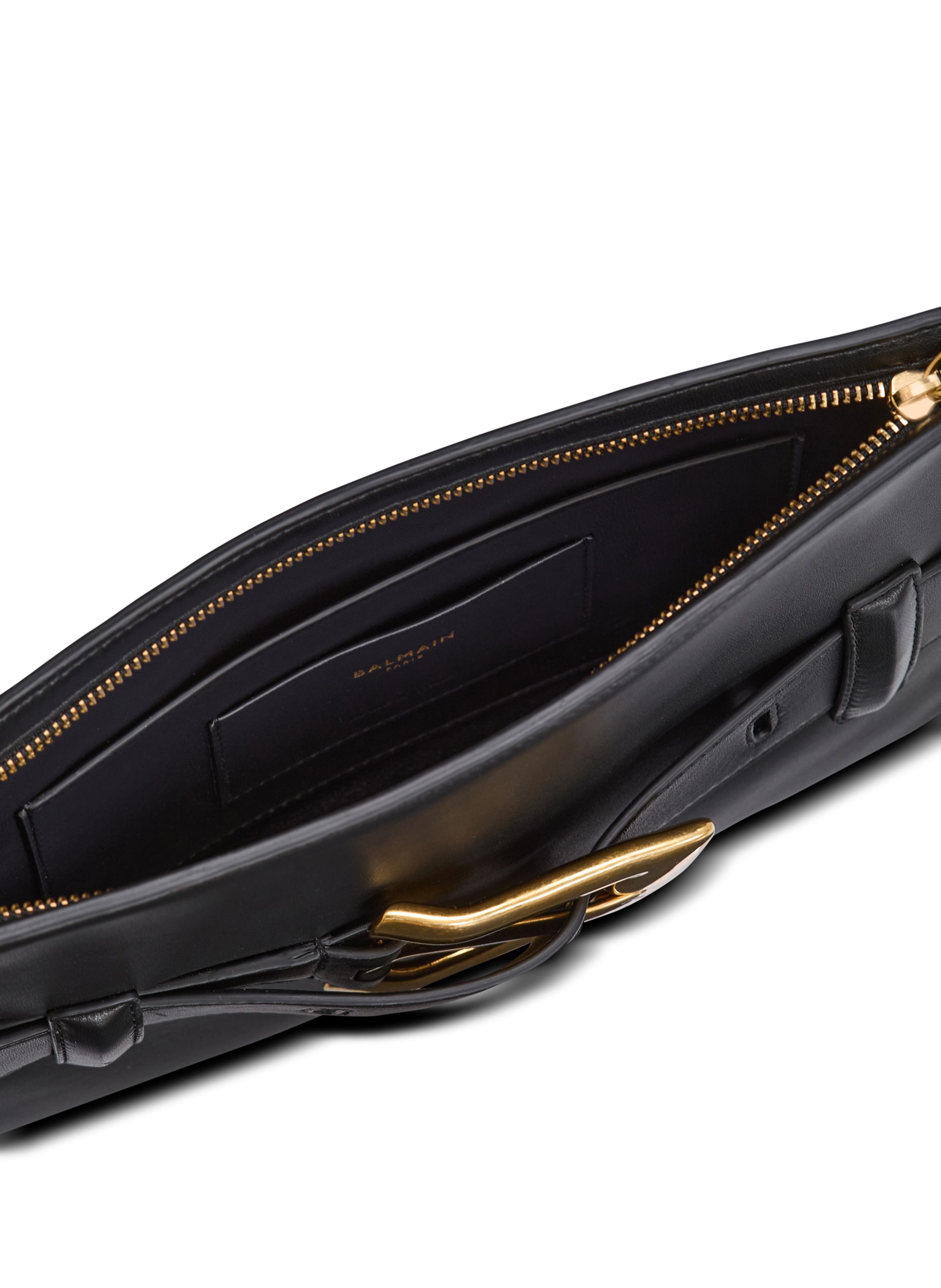Pochette anthem en cuir lisse BALMAIN Noir