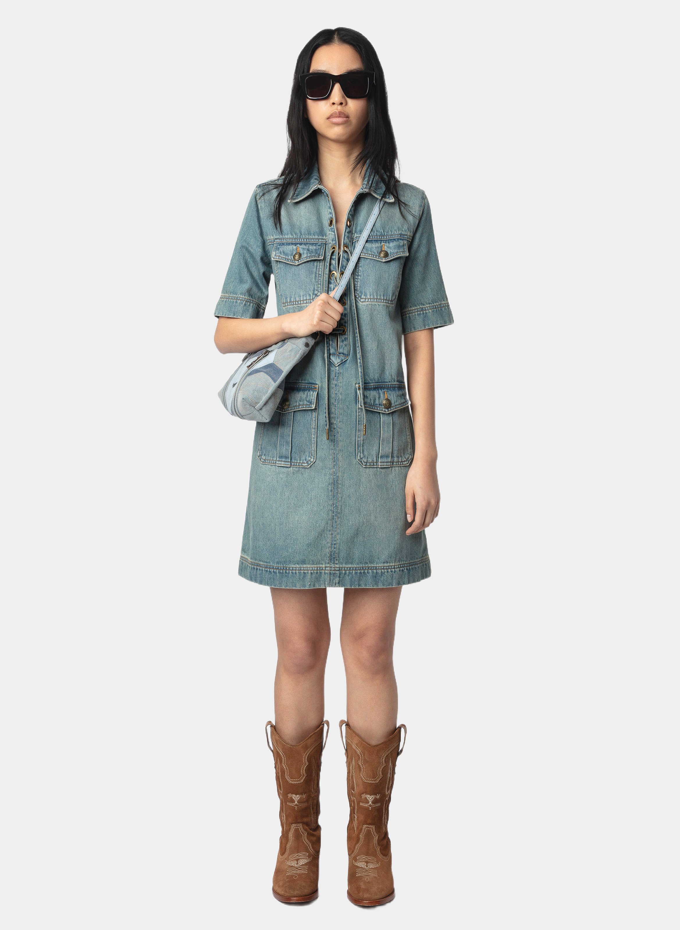 Kurzes Kleid mit klassischem Jeanskragen ZADIG&VOLTAIRE Blau