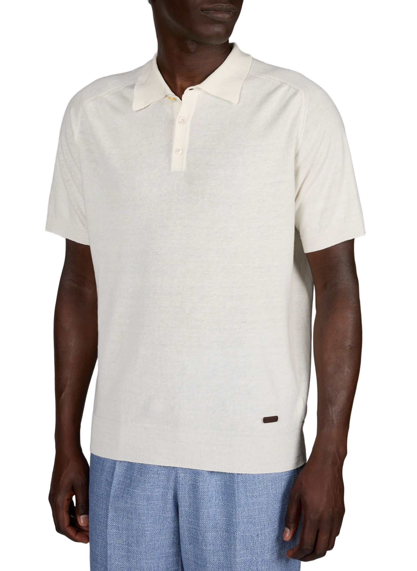 Polo aus Leinen und Baumwollgemisch ETON Weiss