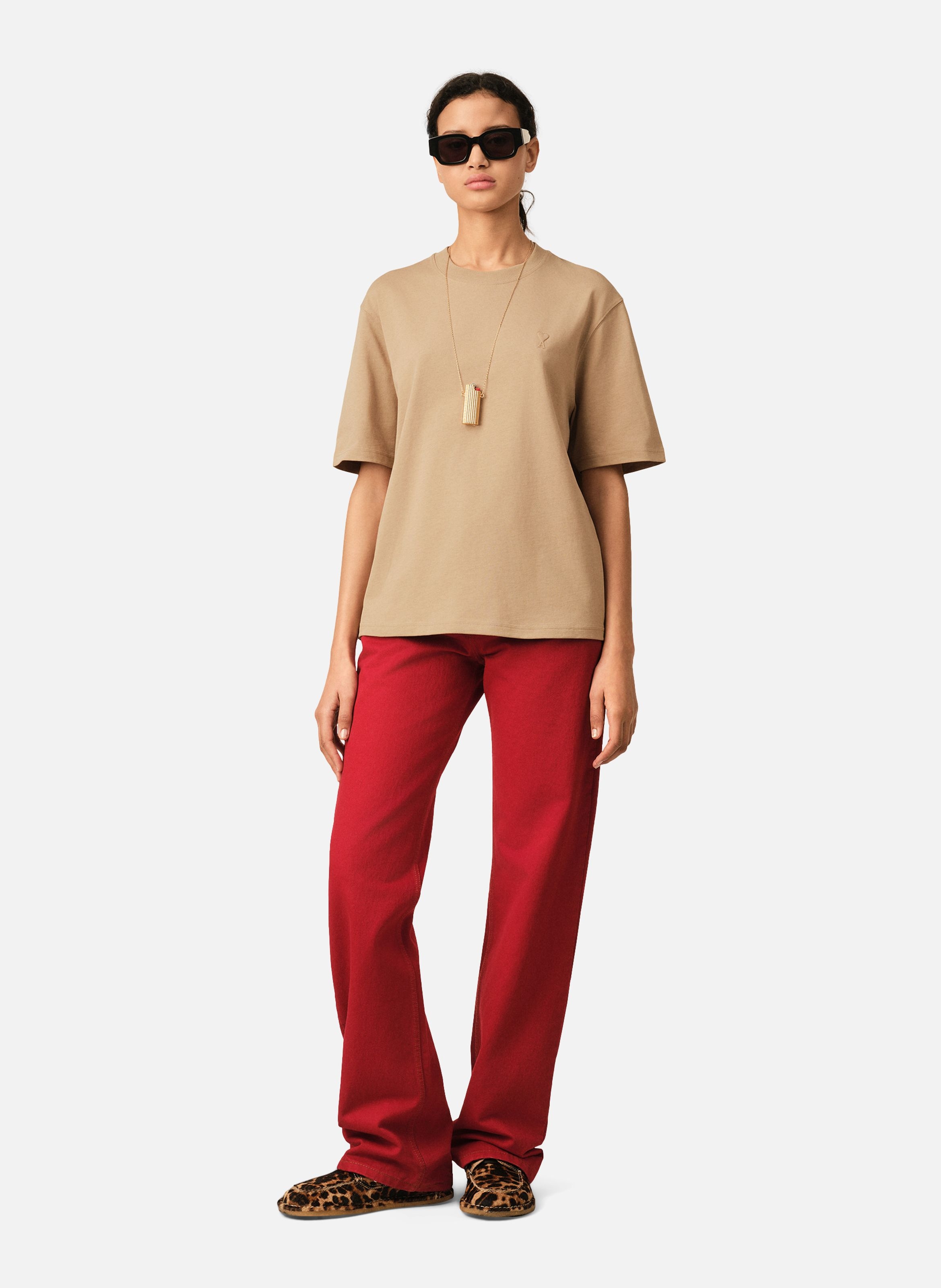 T-shirt unisexe en coton ami de coeur embossé AMI PARIS Beige