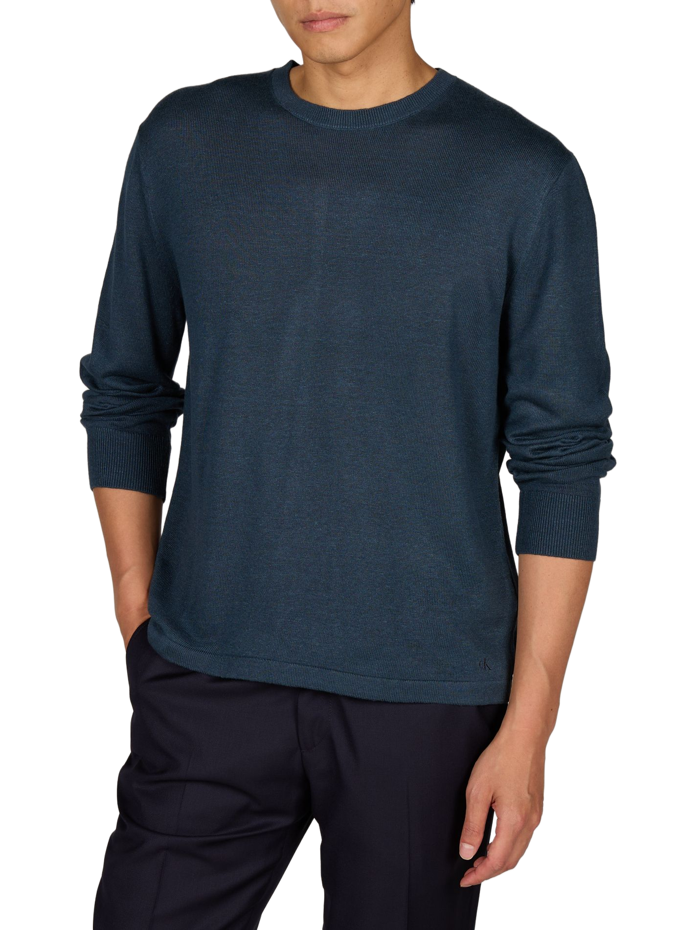 Straight fit round neck linen blend sweater CALVIN KLEIN Blue