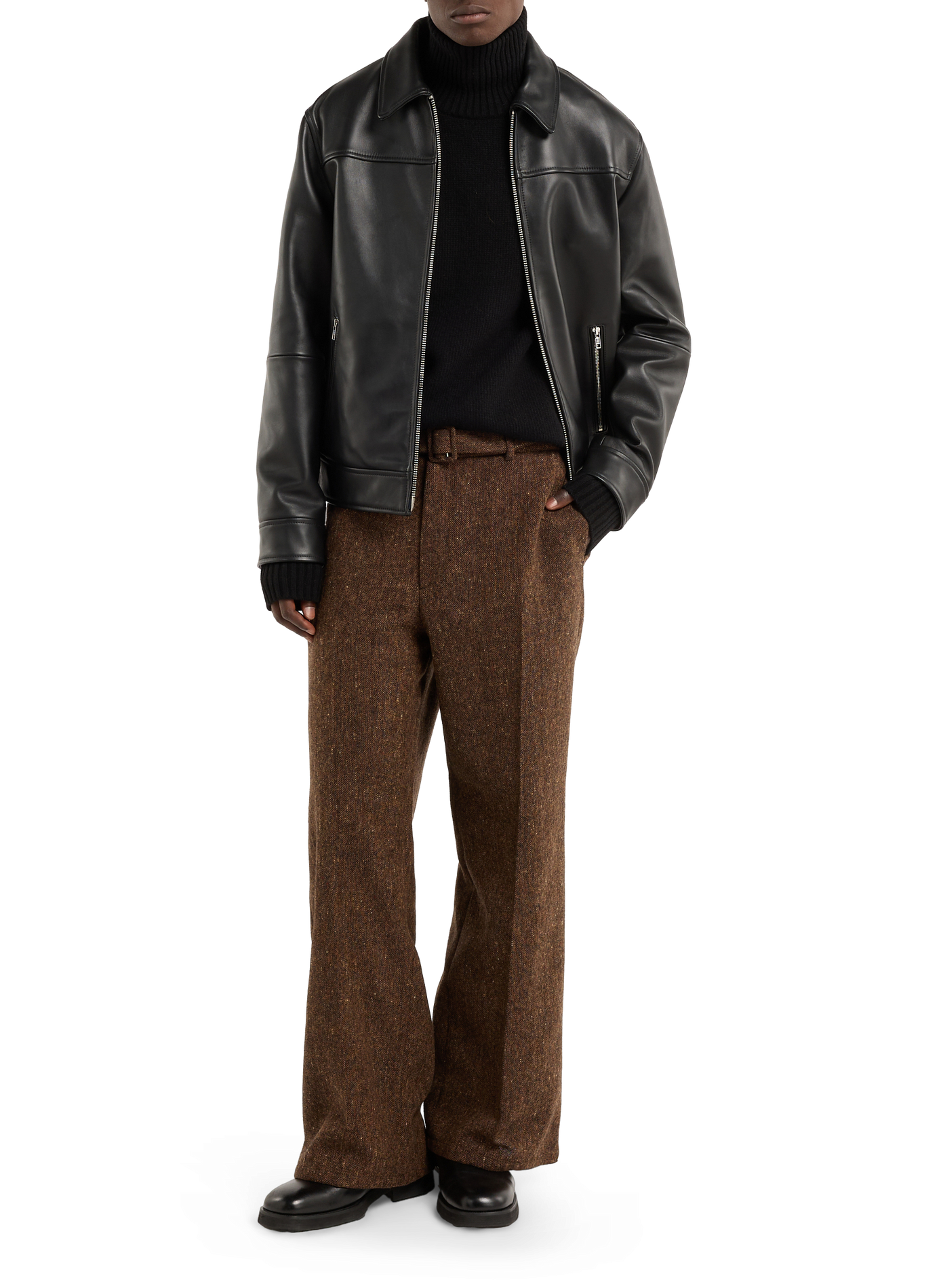 Blouson Fool col classique en cuir SAISON 1865 Noir
