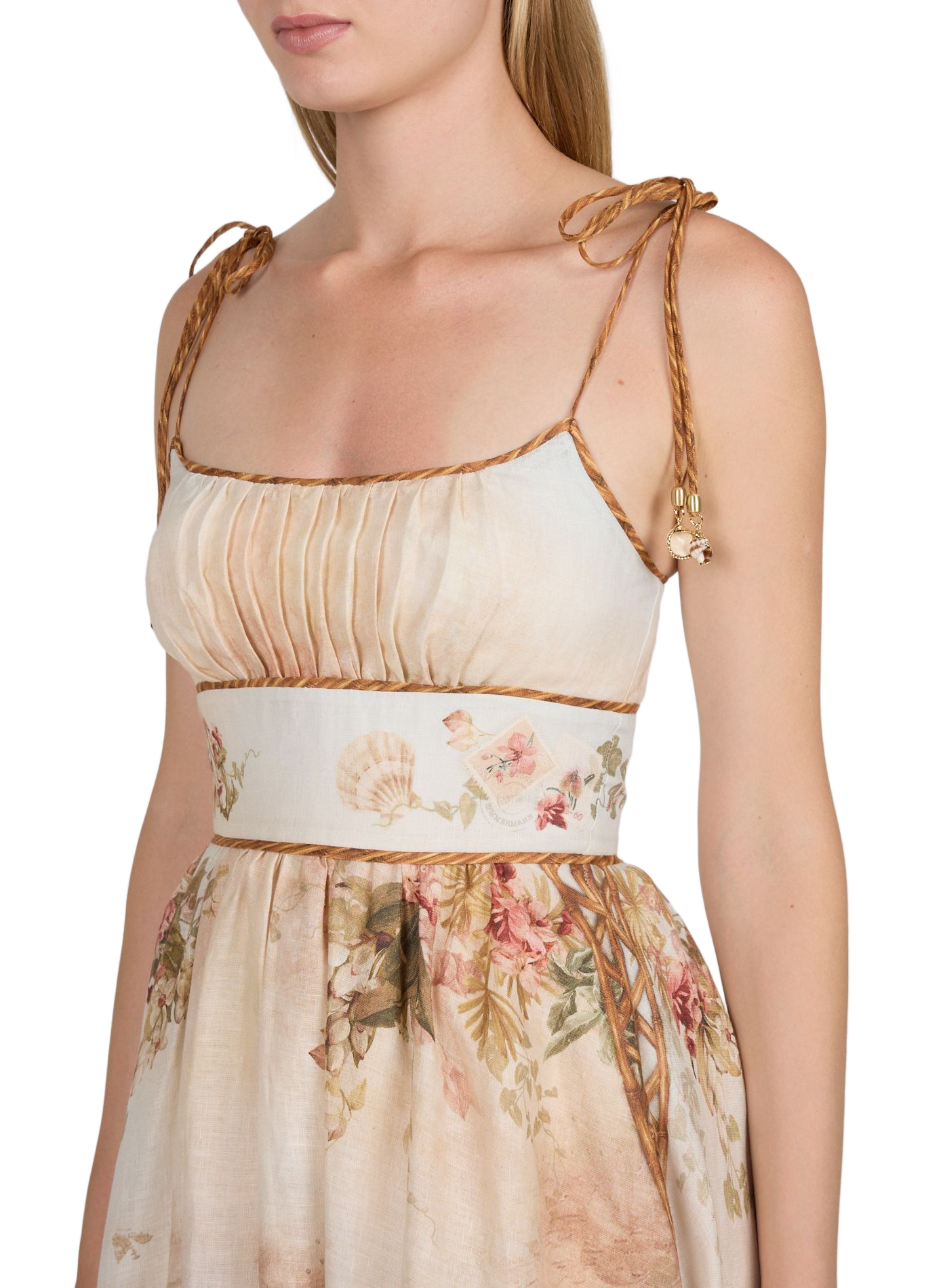 Mahon dress with floral print in linen and cotton ZIMMERMANN Pink