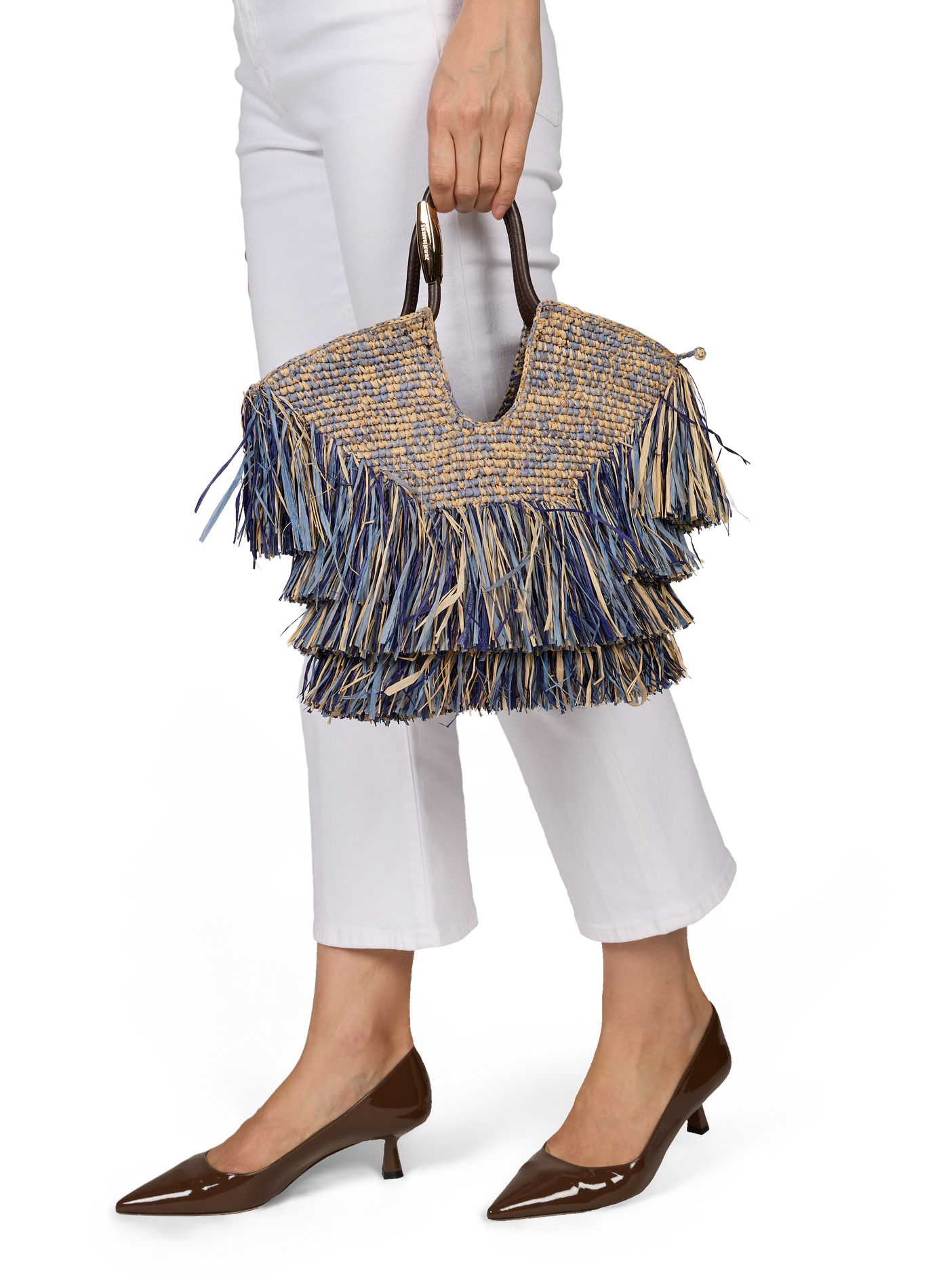 Goldent raffia handbag ZIMMERMANN Blue