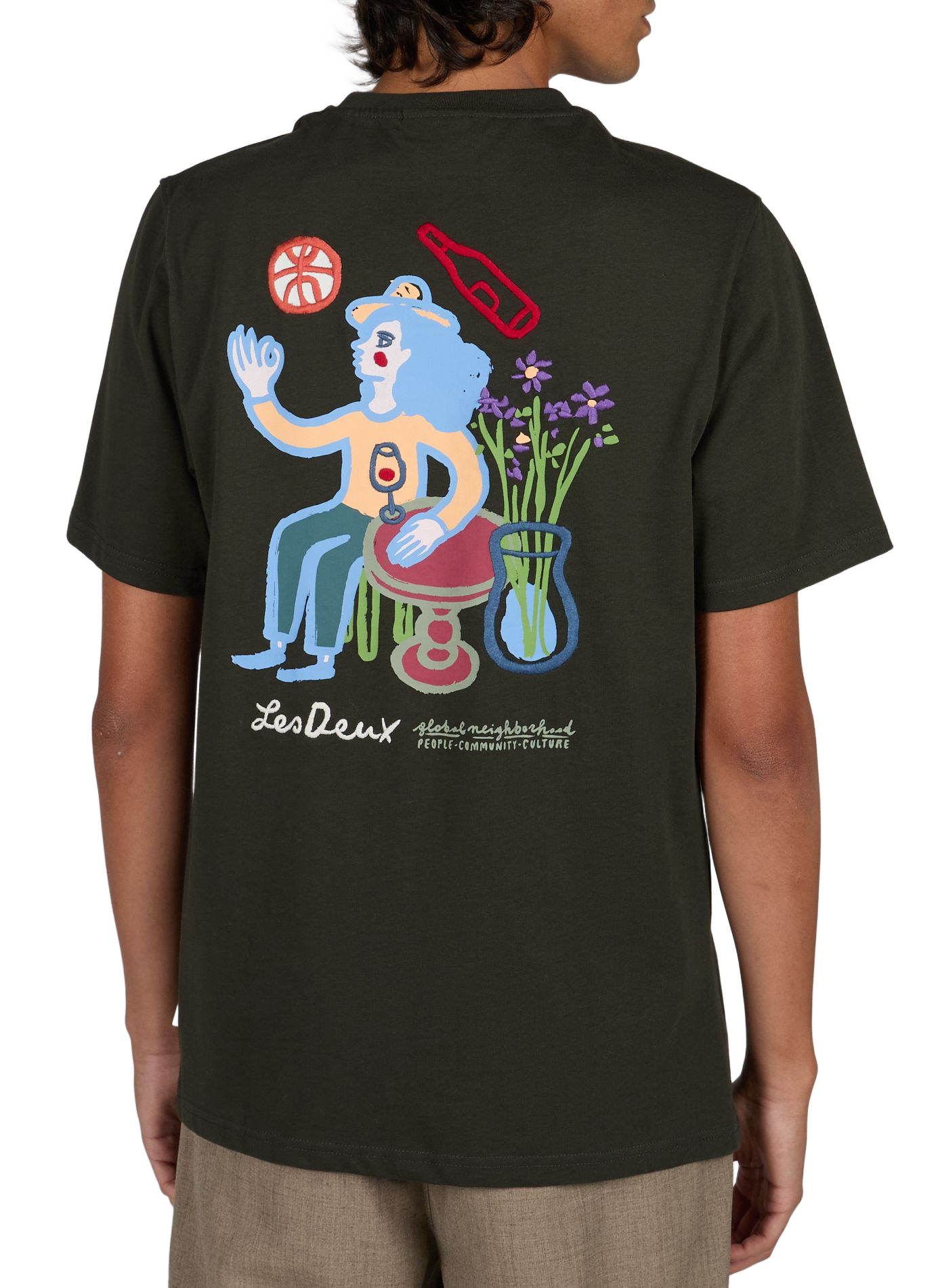 Gerades T-Shirt mit gesticktem Muster aus Baumwolle LES DEUX Grun