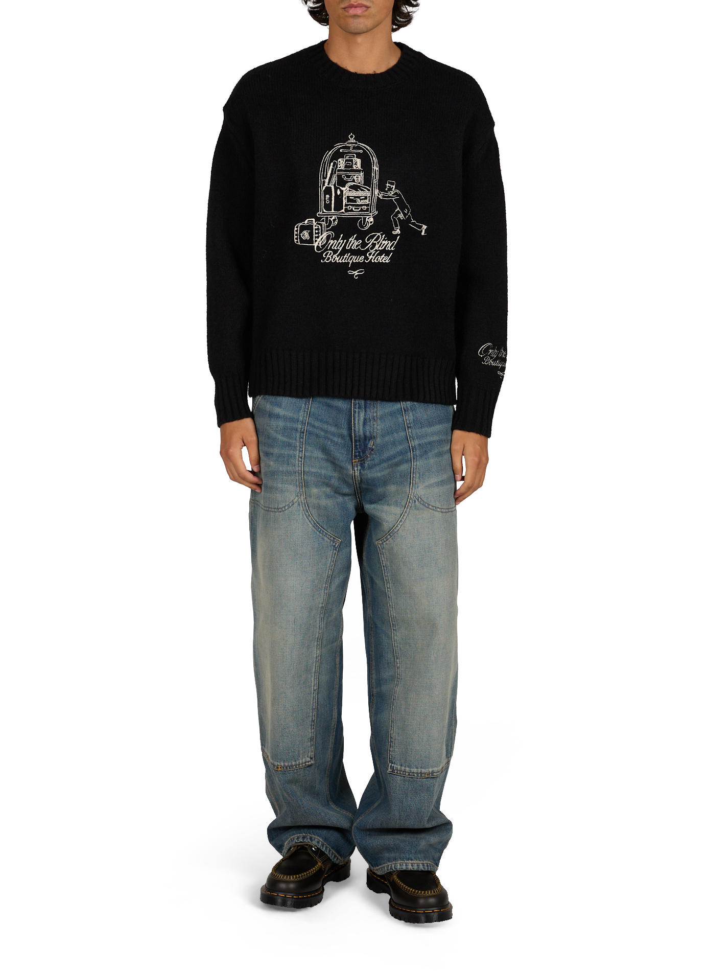 Round neck sweater with embroidery details ONLY THE BLIND Black
