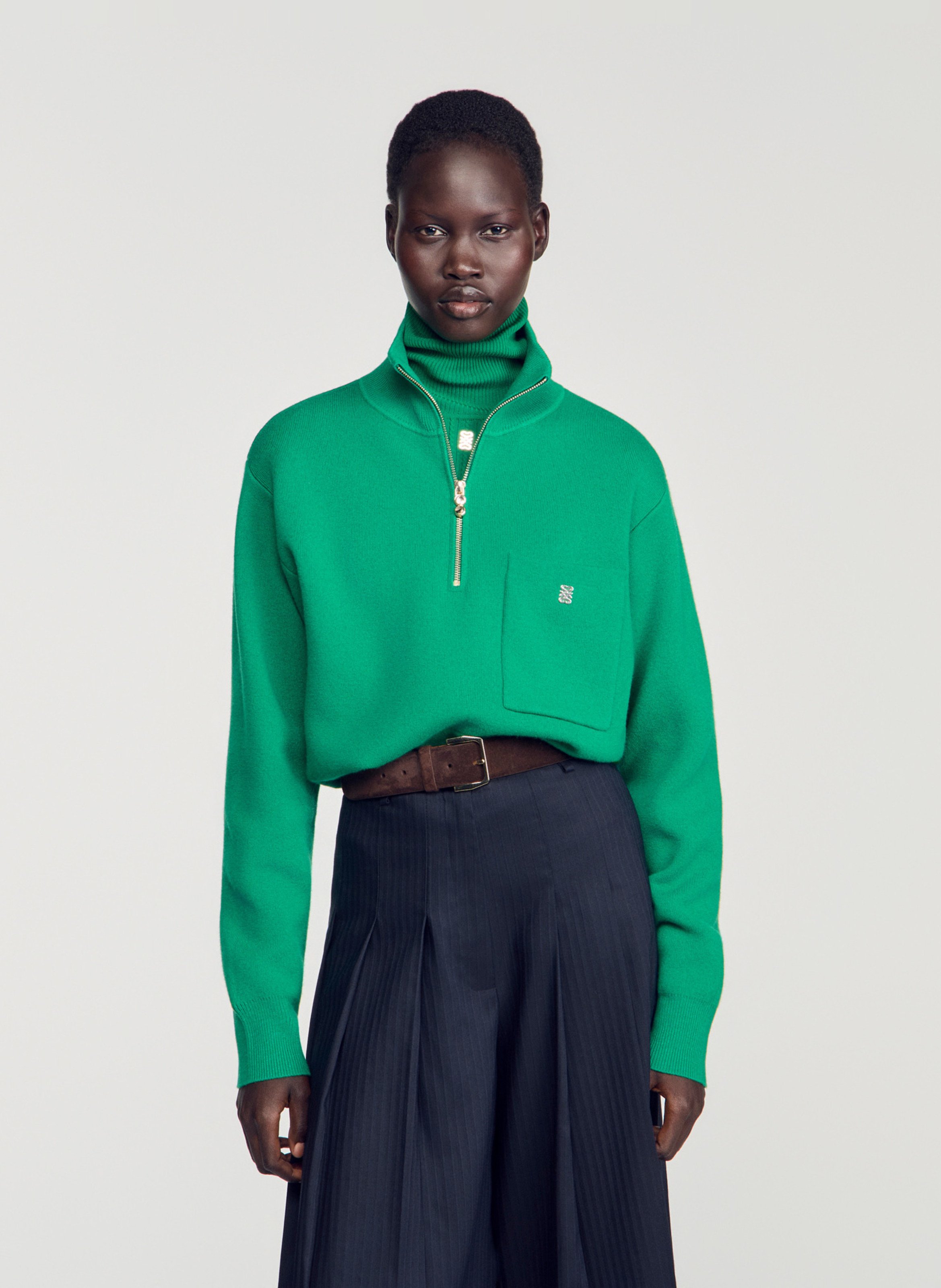 Pull droit col roulé SANDRO Vert
