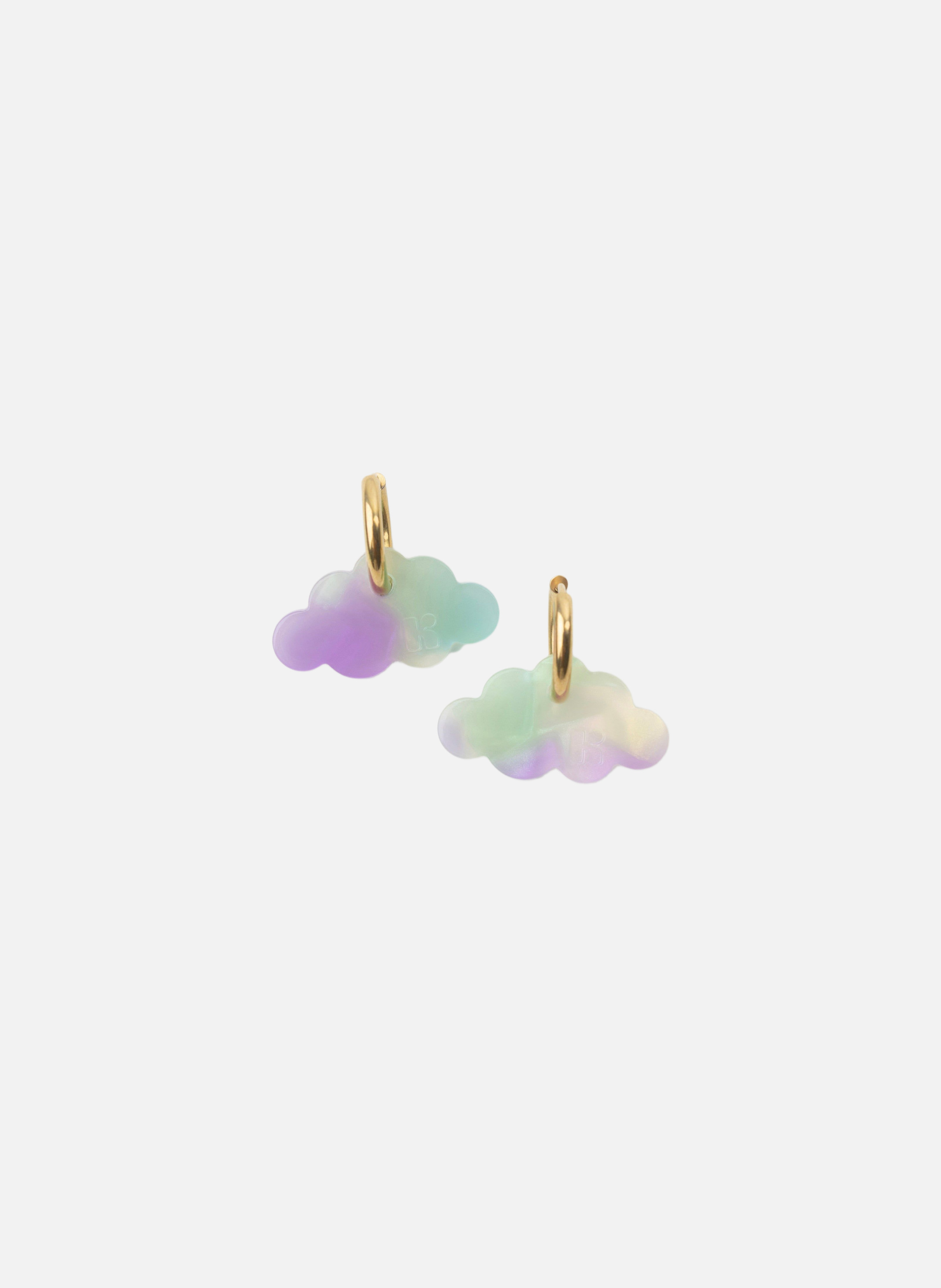 Boucles d'oreilles nuage avec anneaux en acier inoxydable doré  Sirène