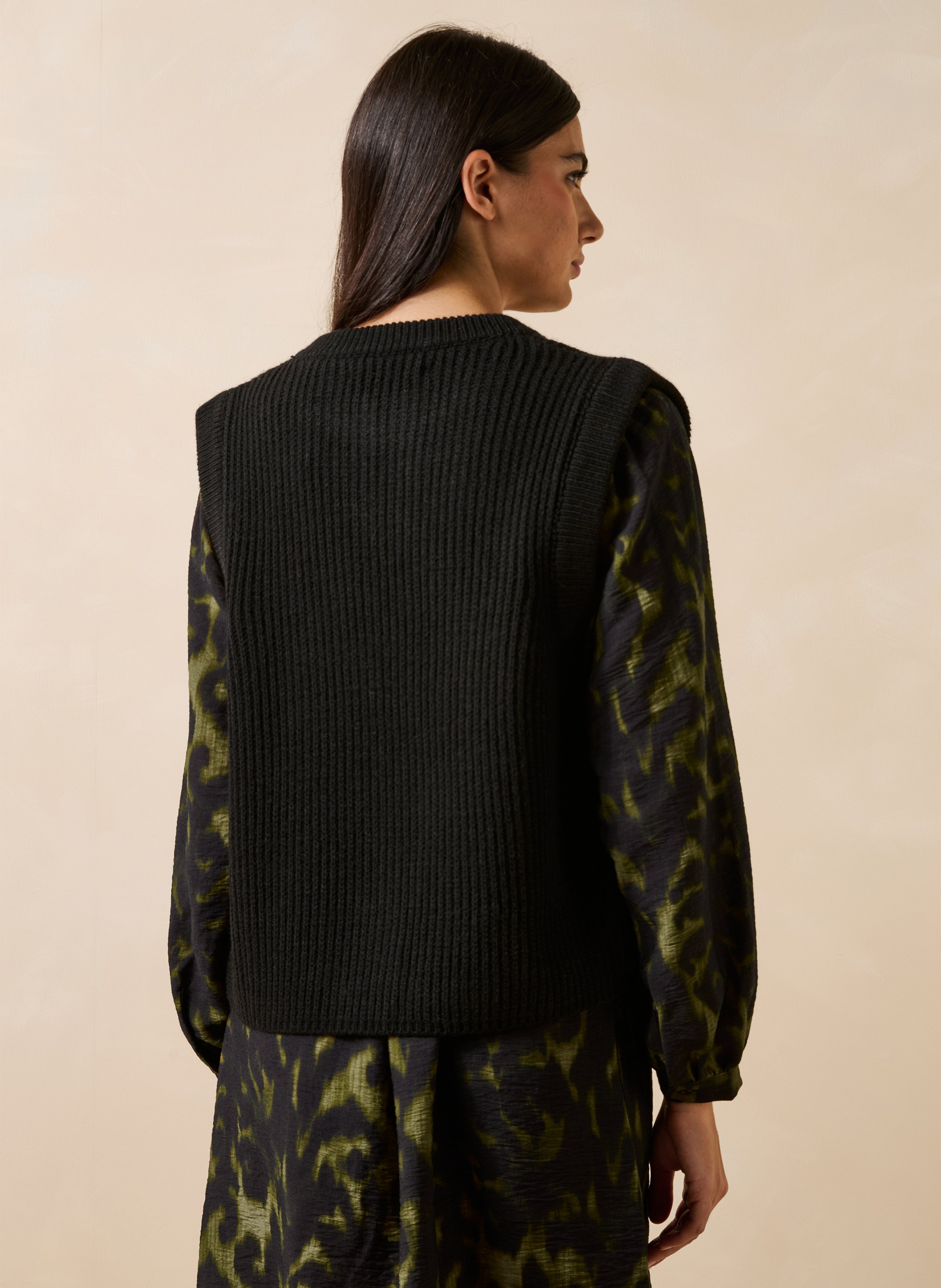 Mouwloos ribgebreid vest LA FEE MARABOUTEE Zwart