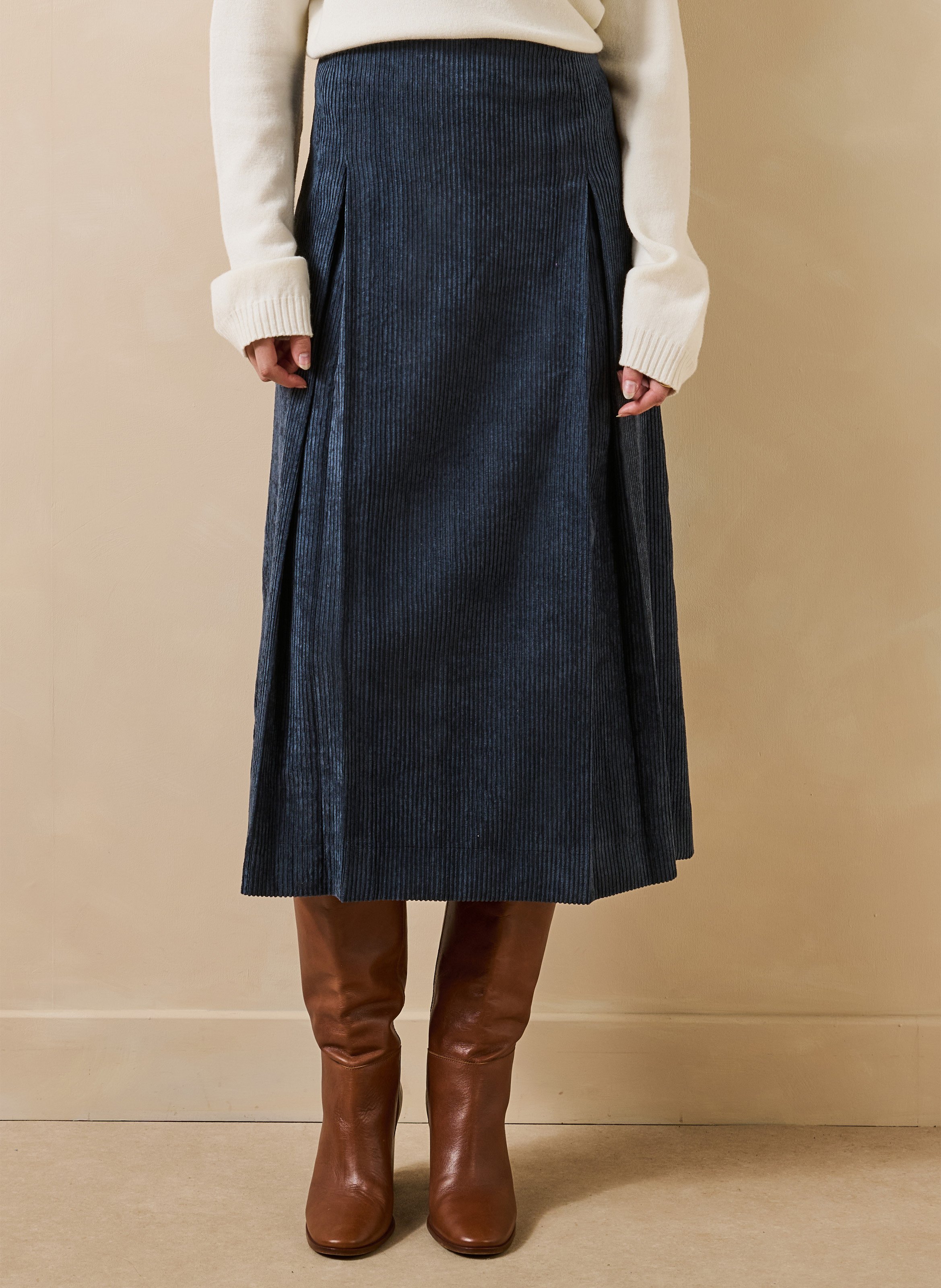Uitlopende rok van ribfluweel LA FEE MARABOUTEE Blauw