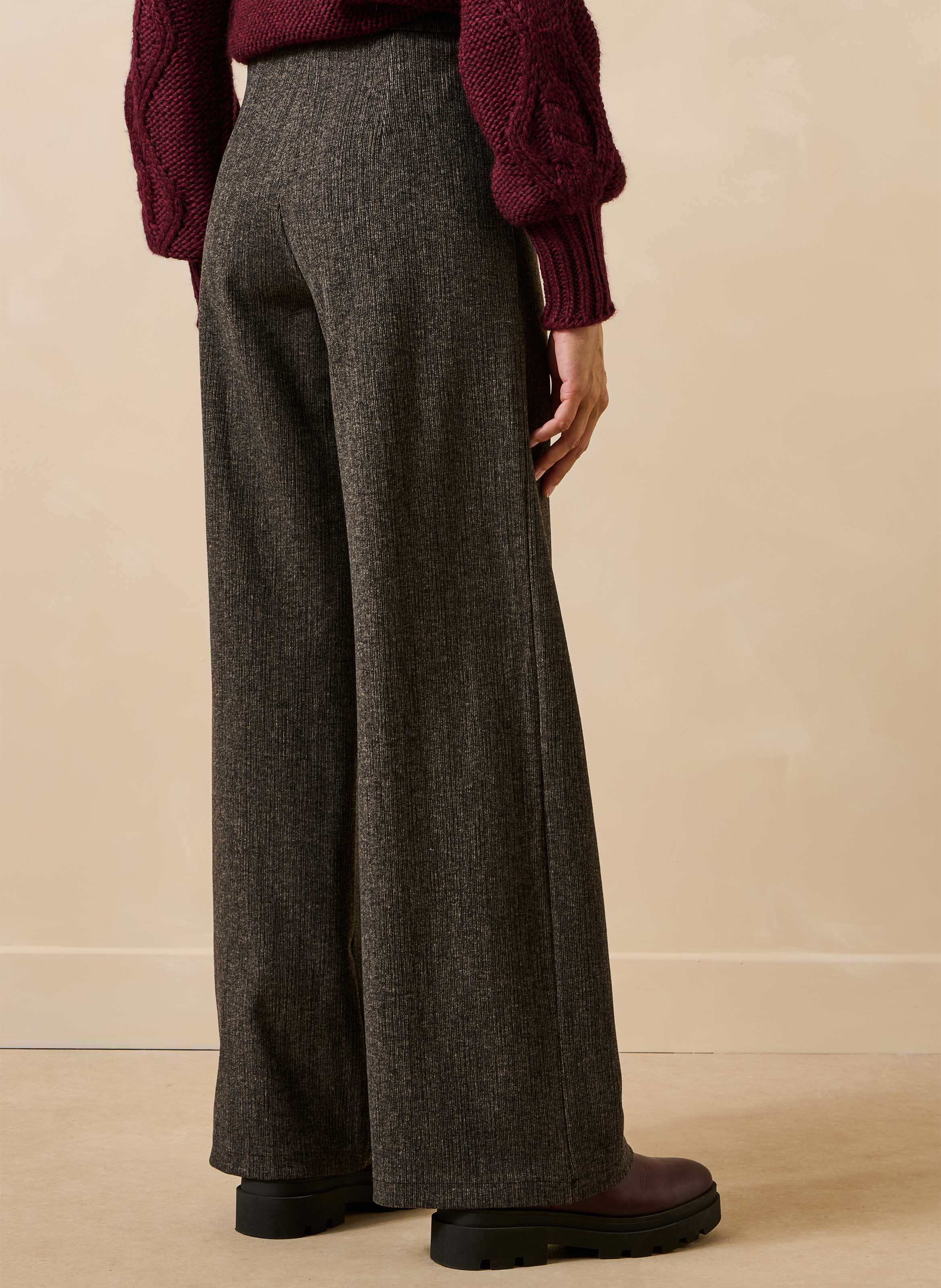 Rechte broek met wijde pijpen en fluweellook LA FEE MARABOUTEE Bruin
