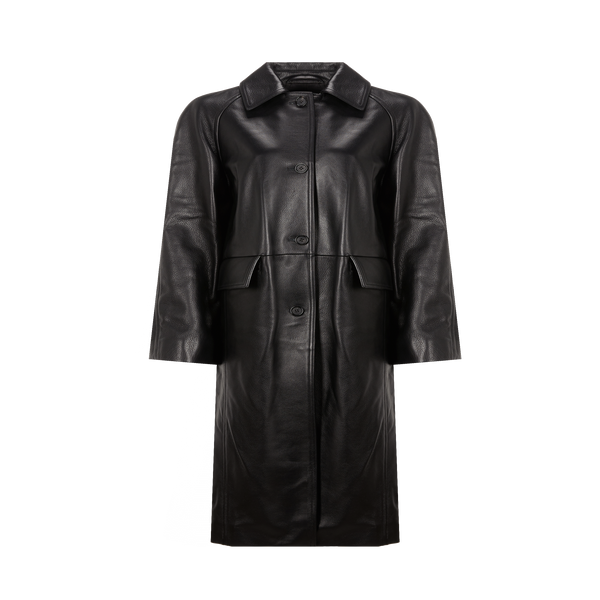 Shop Totême Leather Coat In Black