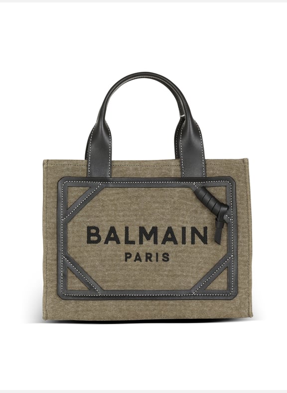 Cabas b-army petit modèle en toile avec empiècements en cuir Vert by BALMAIN BALMAIN Cabas b-army petit modèle en toile avec empiècements en cuir Vert