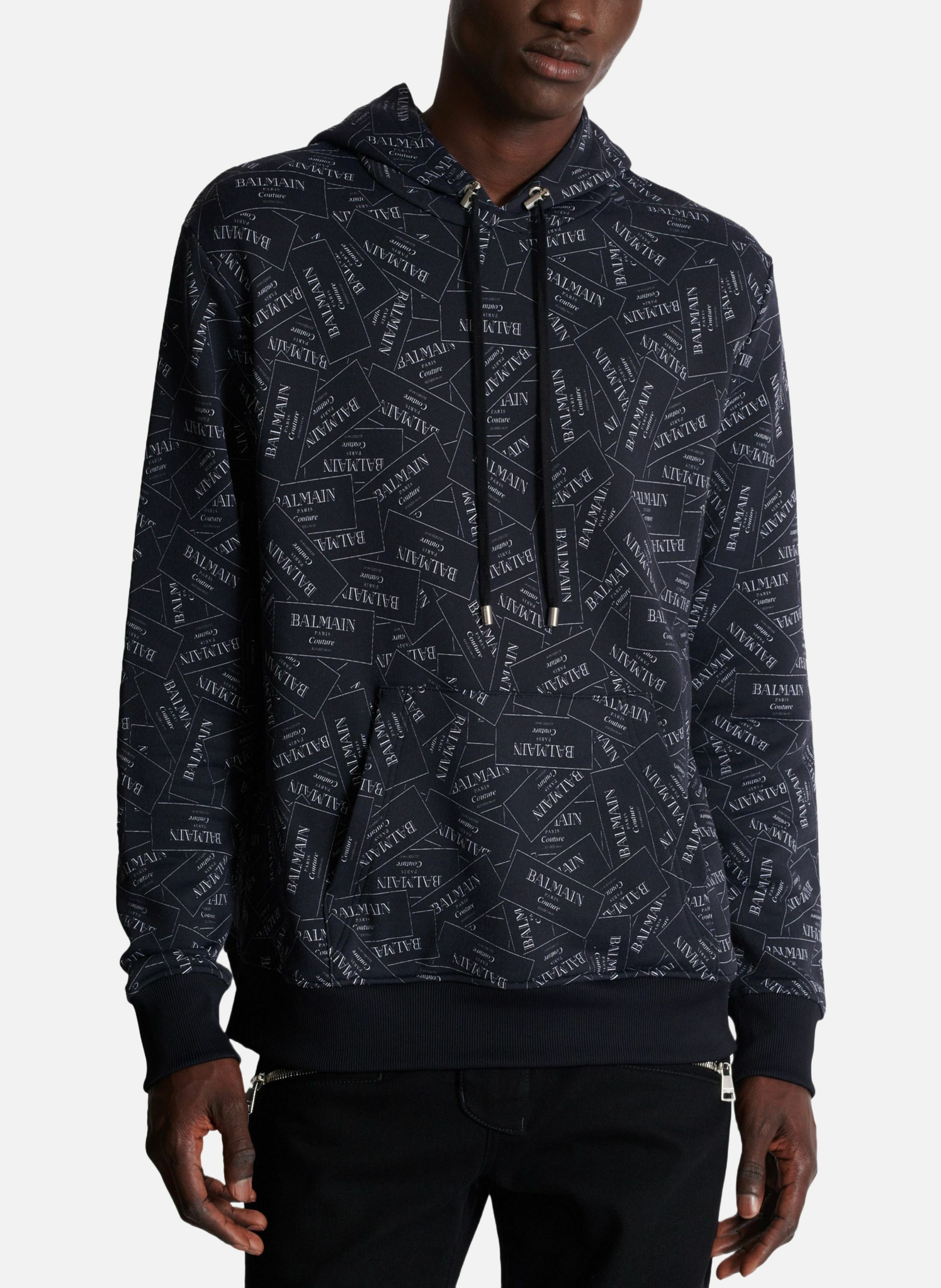 Hoodie imprimé motif étiquette balmain all-over BALMAIN Noir
