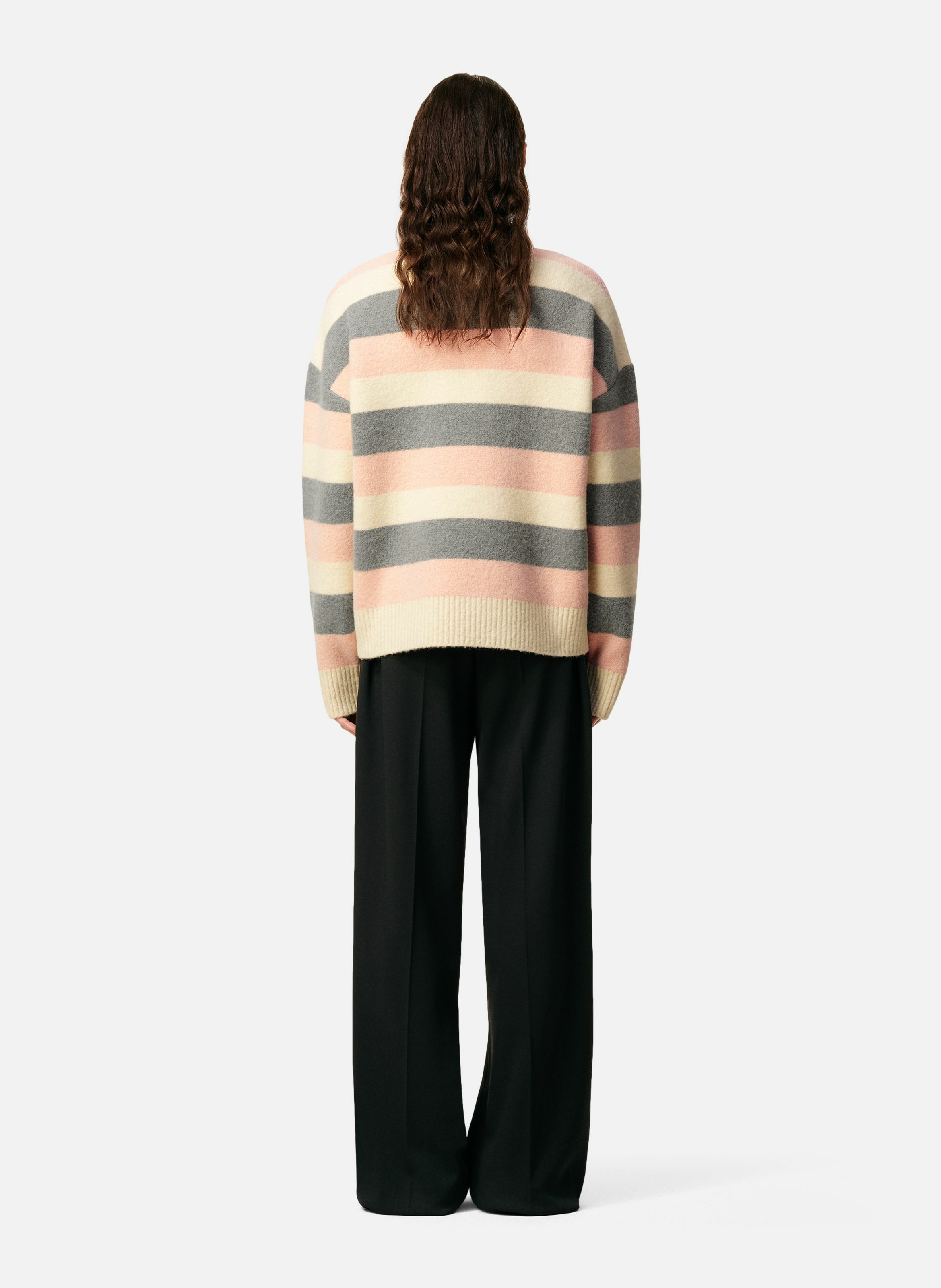 Pull rayé col rond en alpaga unisexe AMI PARIS Gris