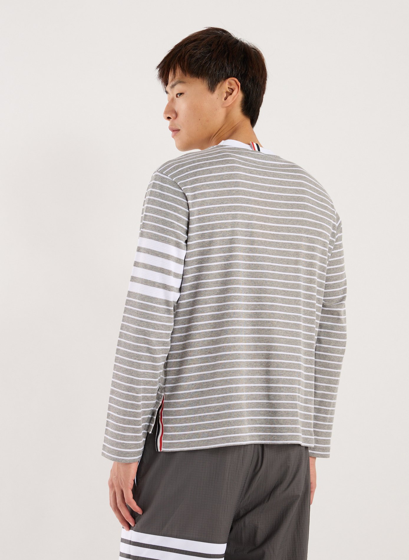 Striped Milano 4-Bar T-shirt THOM BROWNE Grey