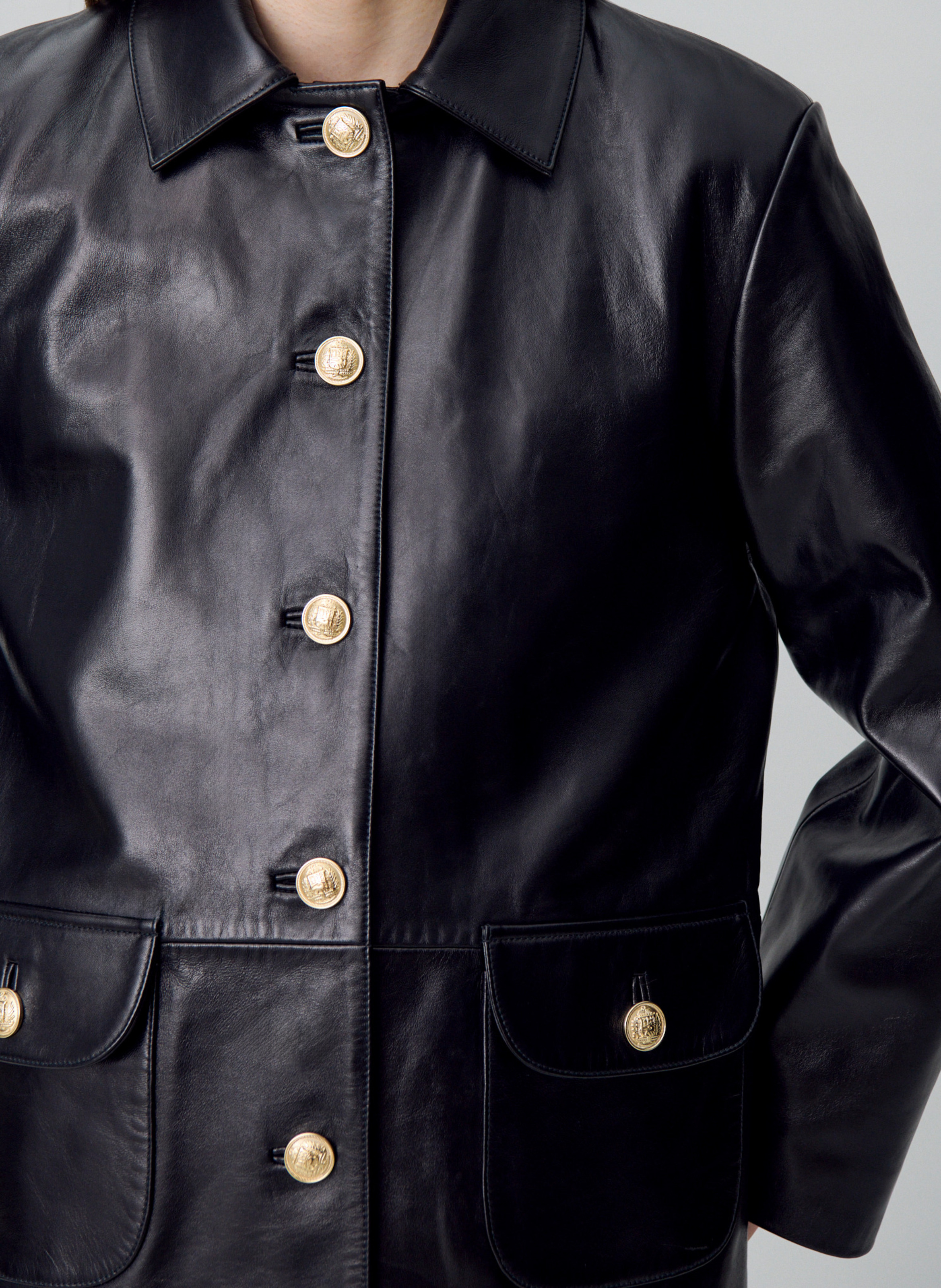 Blouson col classique en cuir clea CLAUDIE PIERLOT Noir