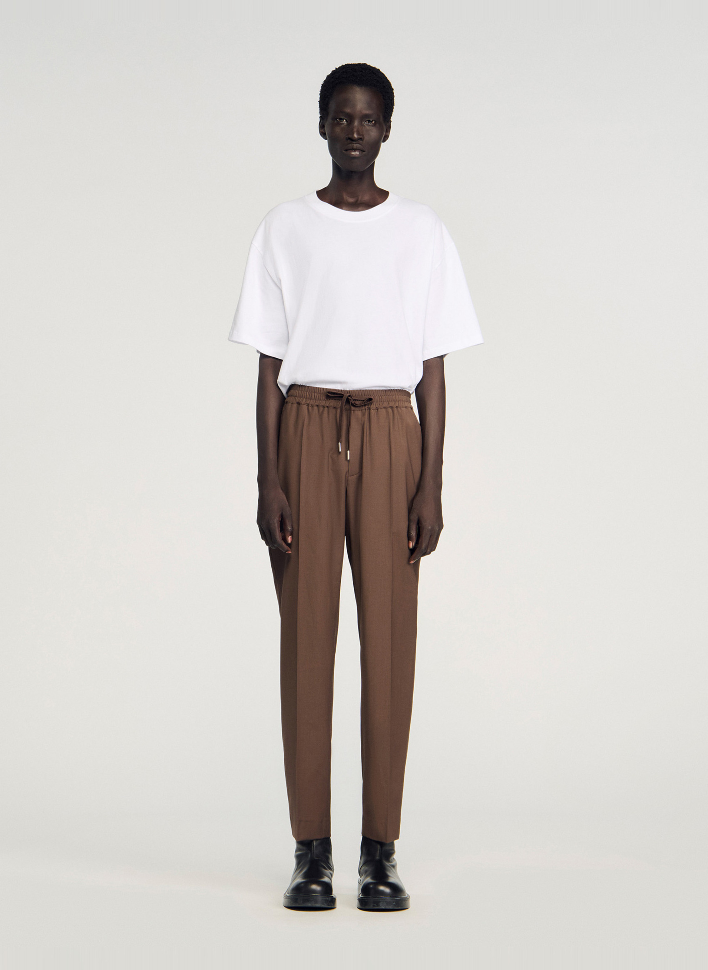 Pantalon droit élastiqué SANDRO Beige